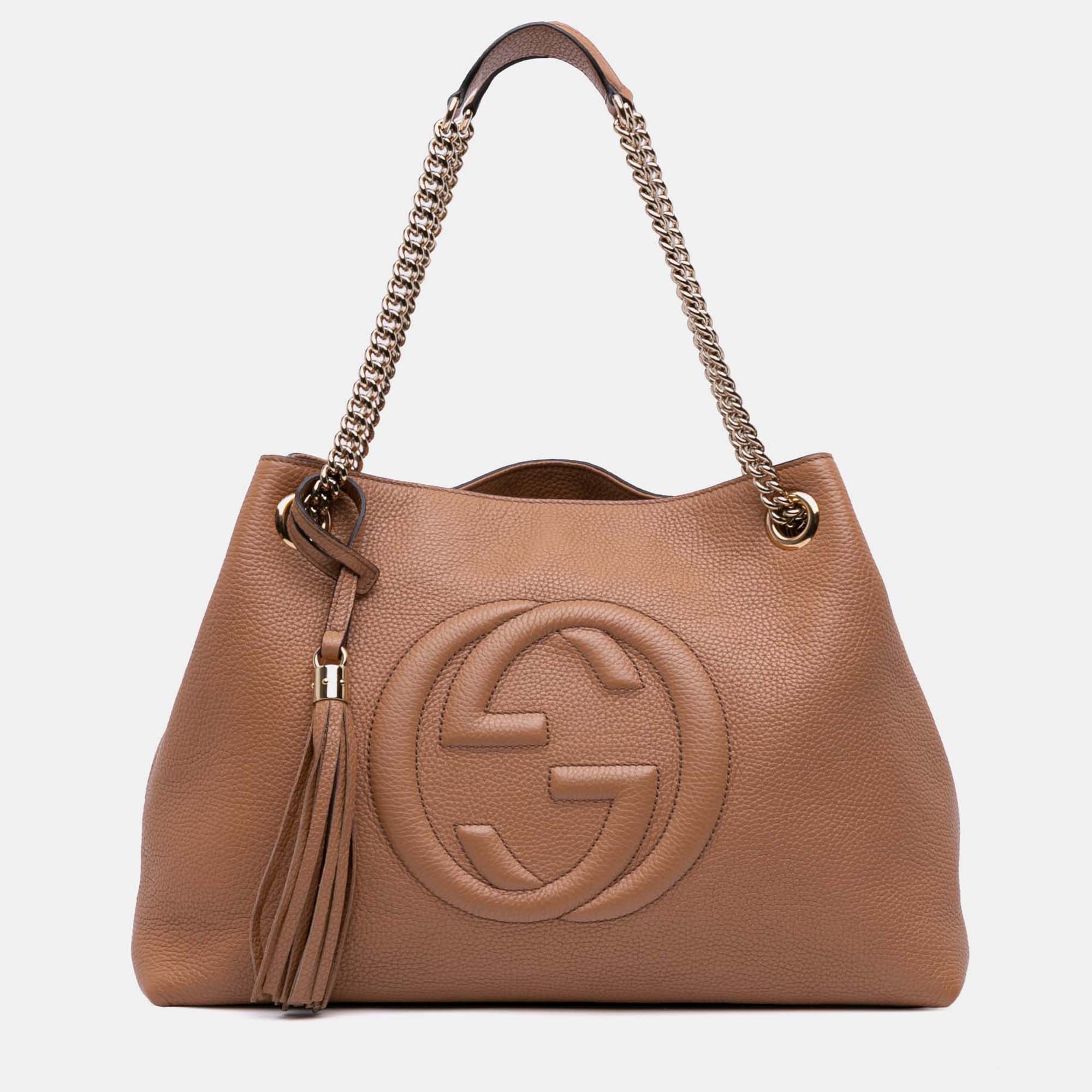 

Gucci Beige Brown Medium Leather Soho Chain Tote