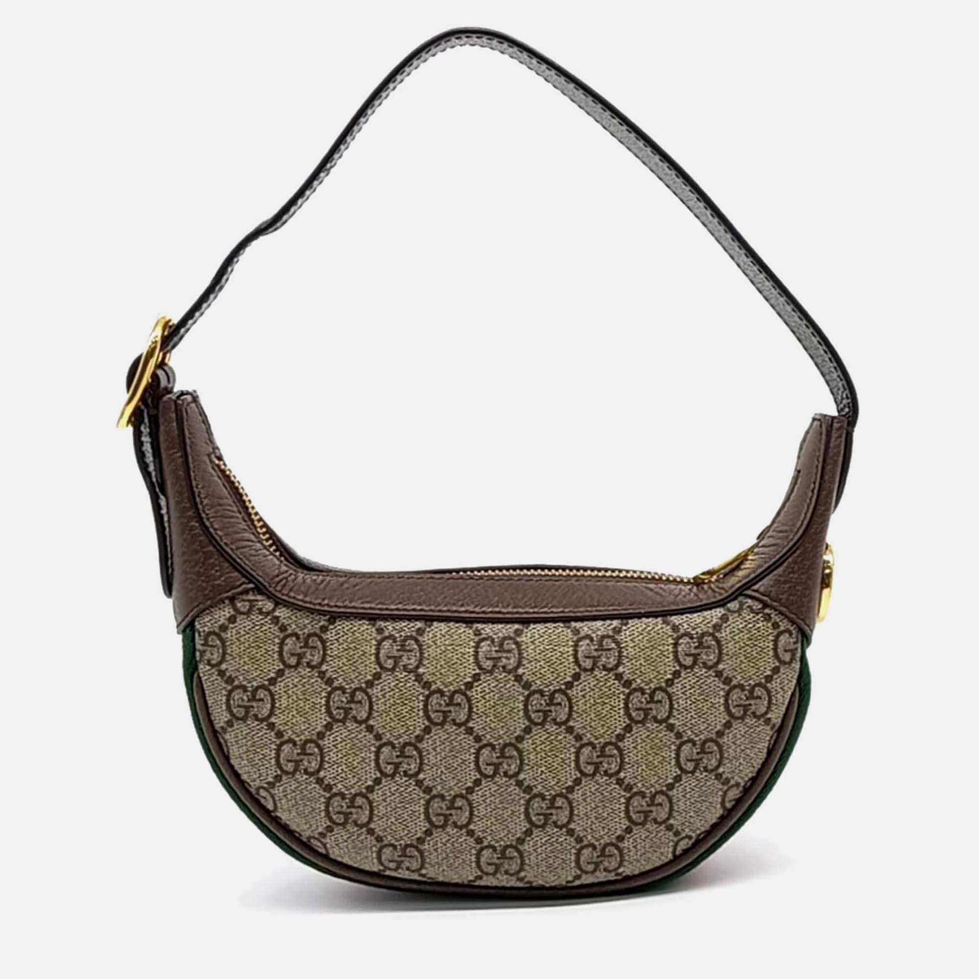 

Gucci Beige Brown Leather and Coated canvas Ophidia Hobo Bag