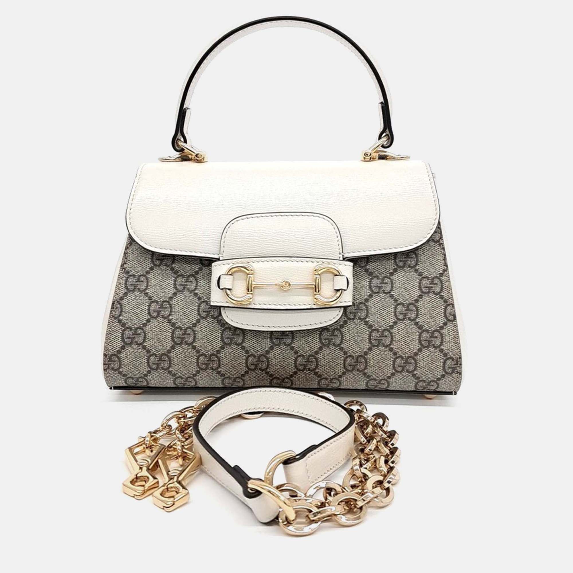 

Gucci Beige White Leather and PVC Horsebit 1955 Mini Bag