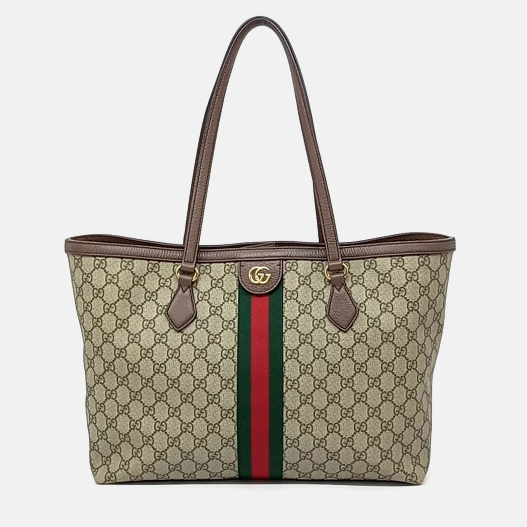 

Gucci Beige Brown Leather and PVC Ophidia GG Supreme Shopper Bag
