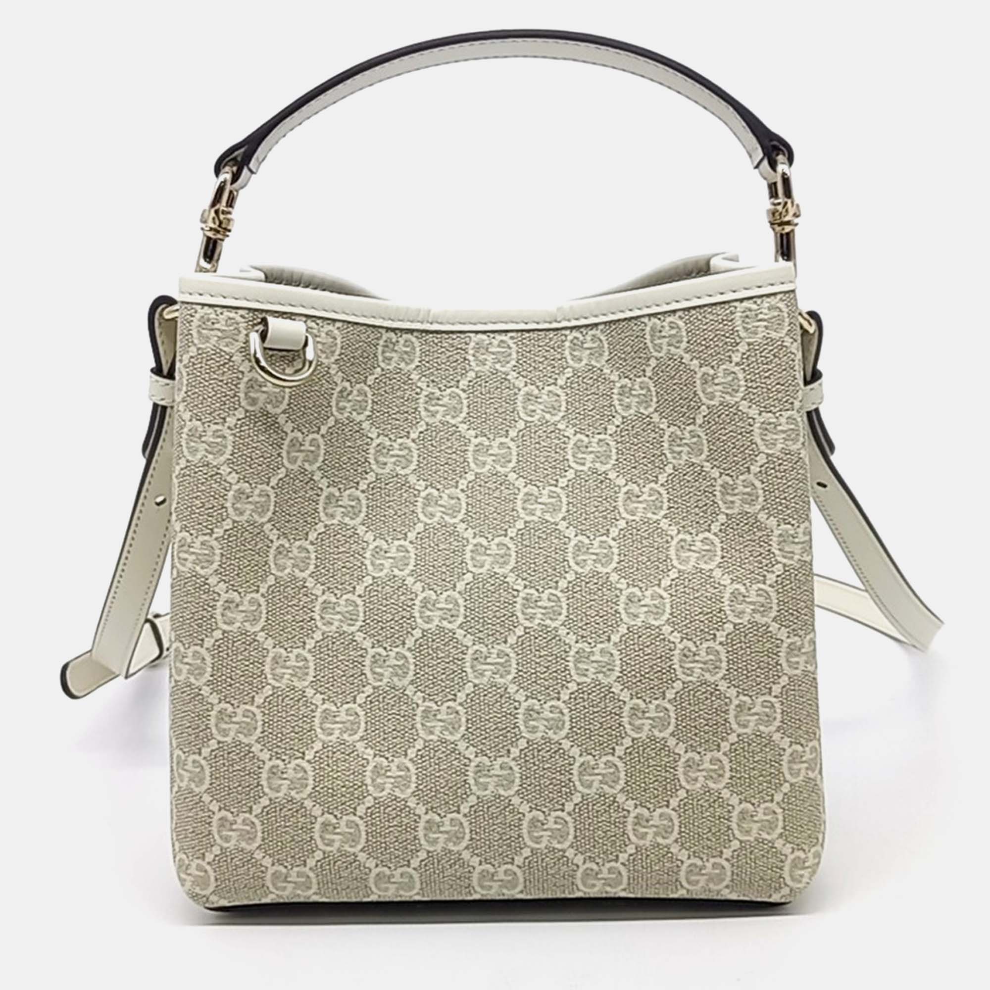 

Gucci Beige Leather and PVC GG Emblem Small Bucket Bag