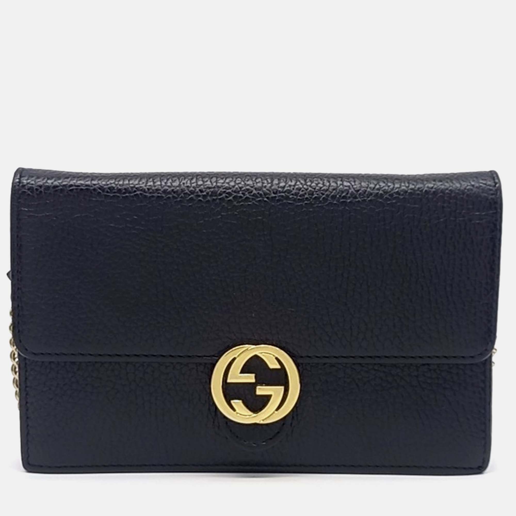 

Gucci Black Leather Interlocking Chain Crossbody Bag