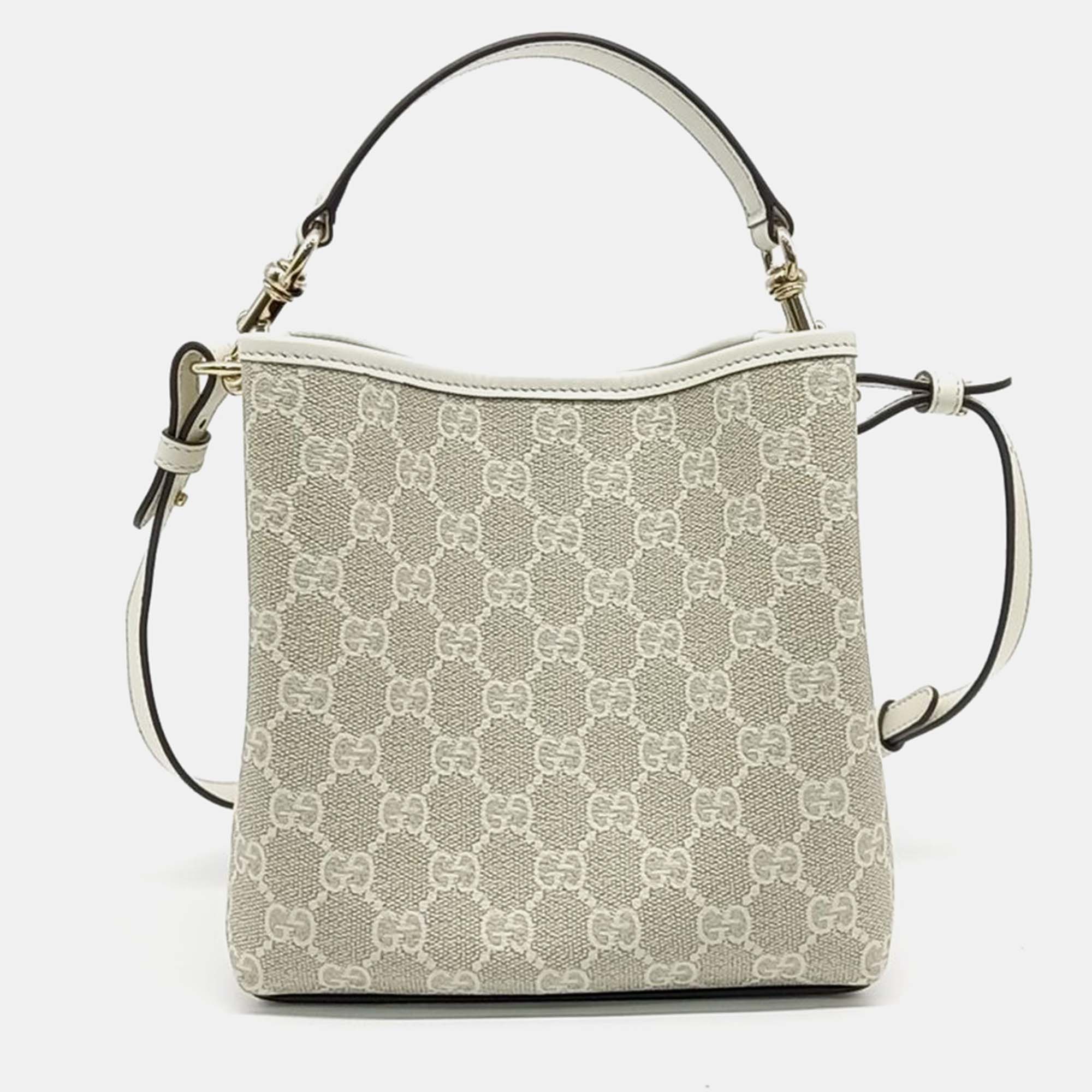 

Gucci Beige Leather and PVC GG Emblem Small Bucket Bag