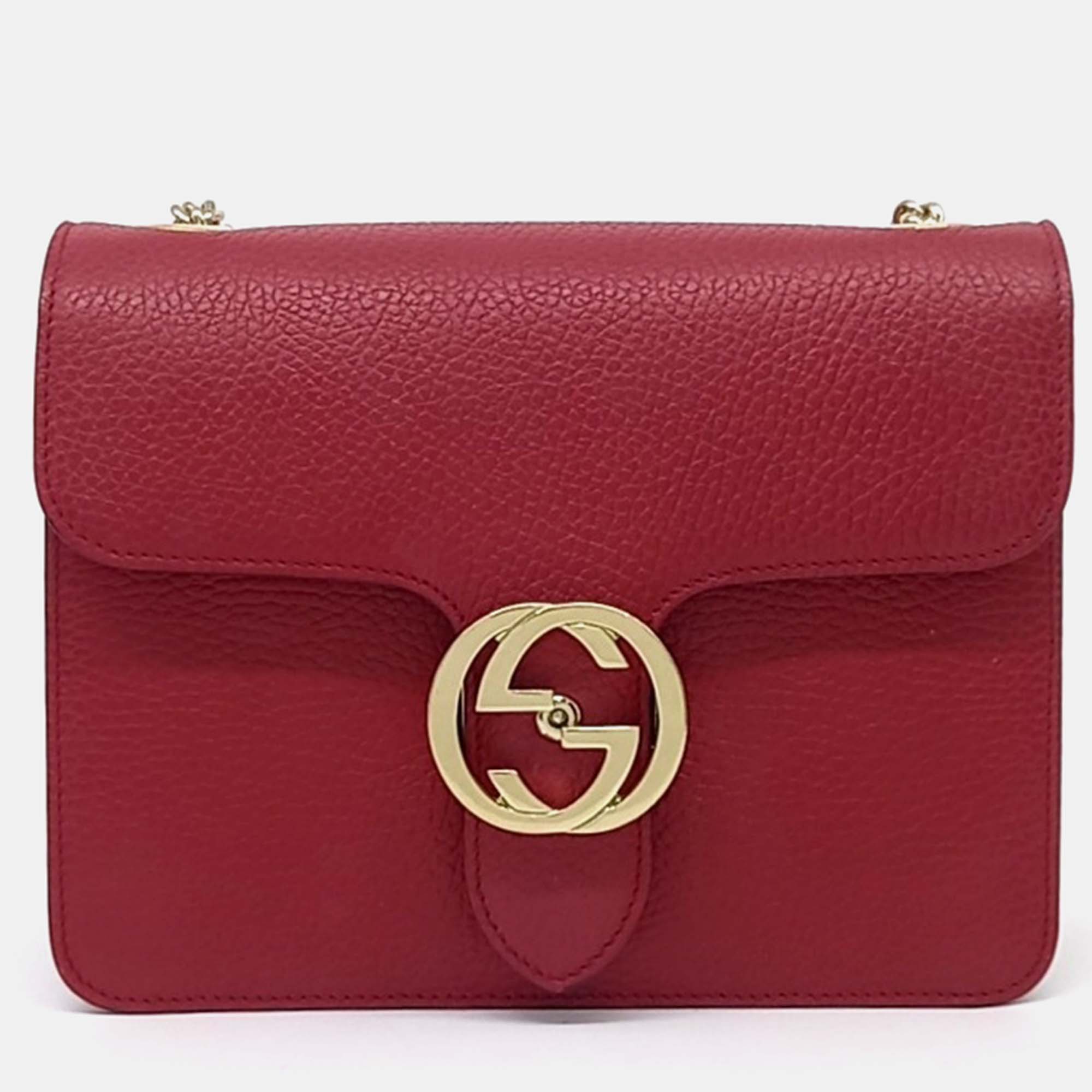 

Gucci Red Leather Interlocking GG Crossbody Bag