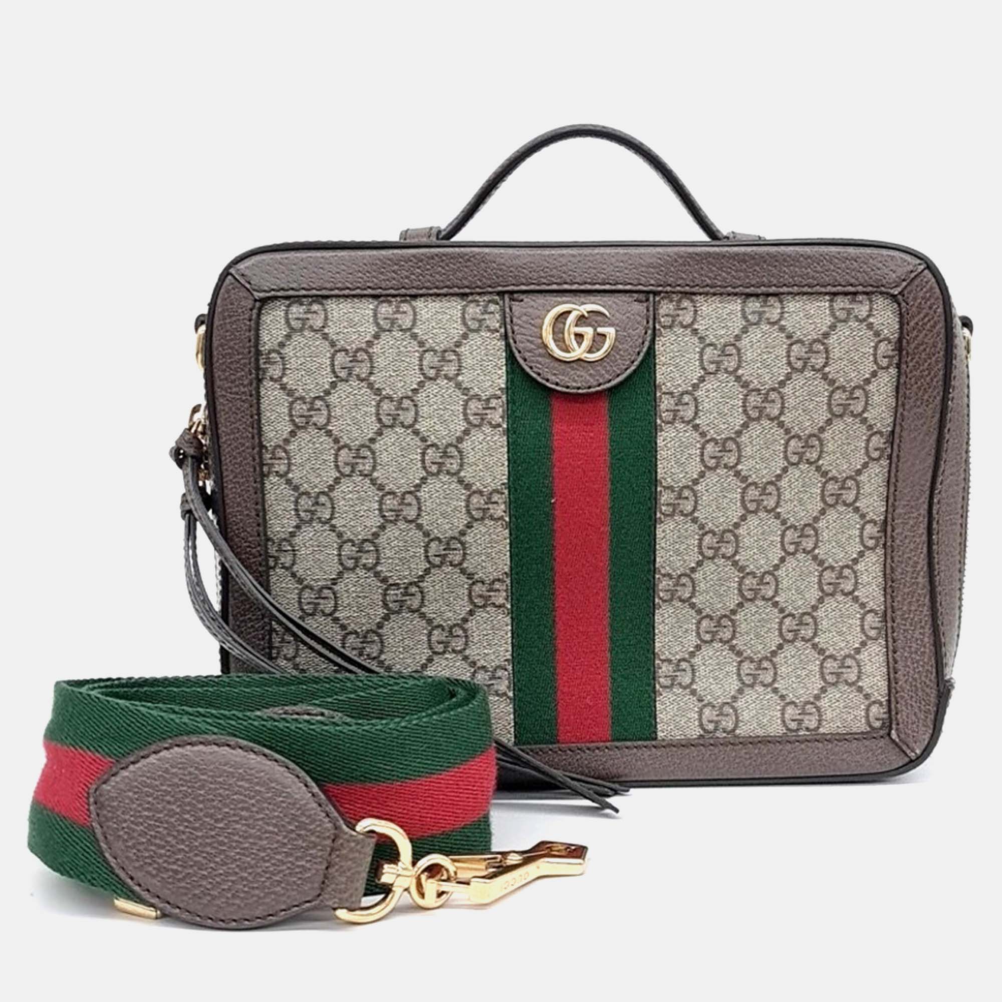 

Gucci Beige Brown Leather and PVC Ophidia GG Shoulder Bag Small