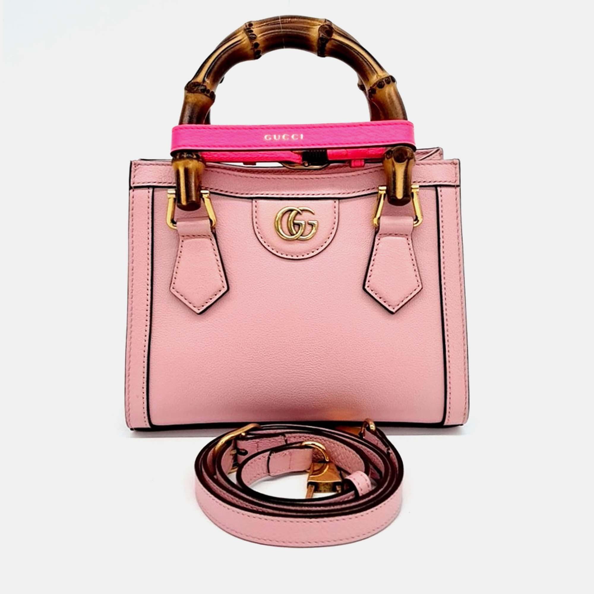 Pre-owned Gucci Pink Leather Diana Tote And Shoulder Bag