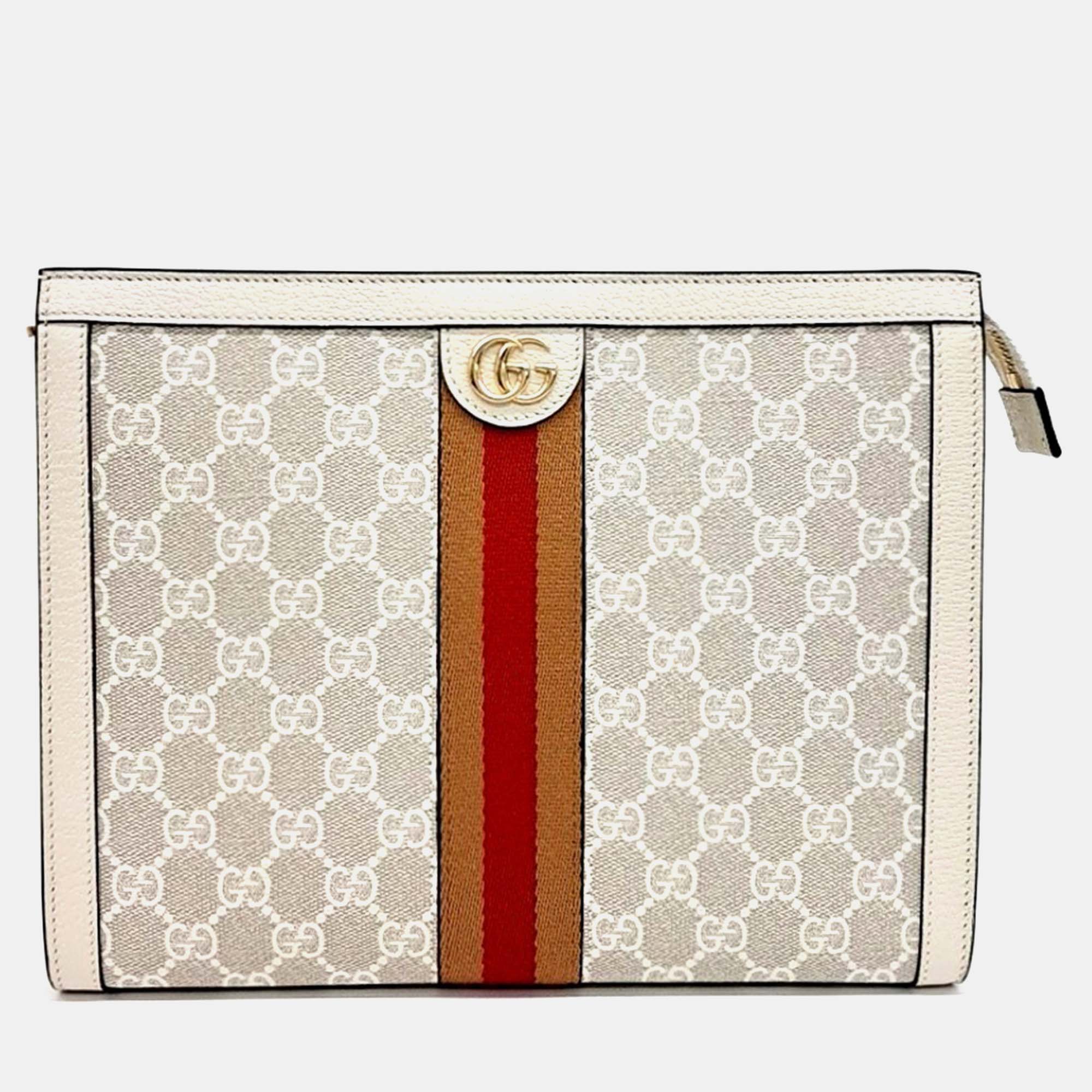 

Gucci Beige Leather and PVC Ophidia Clutch