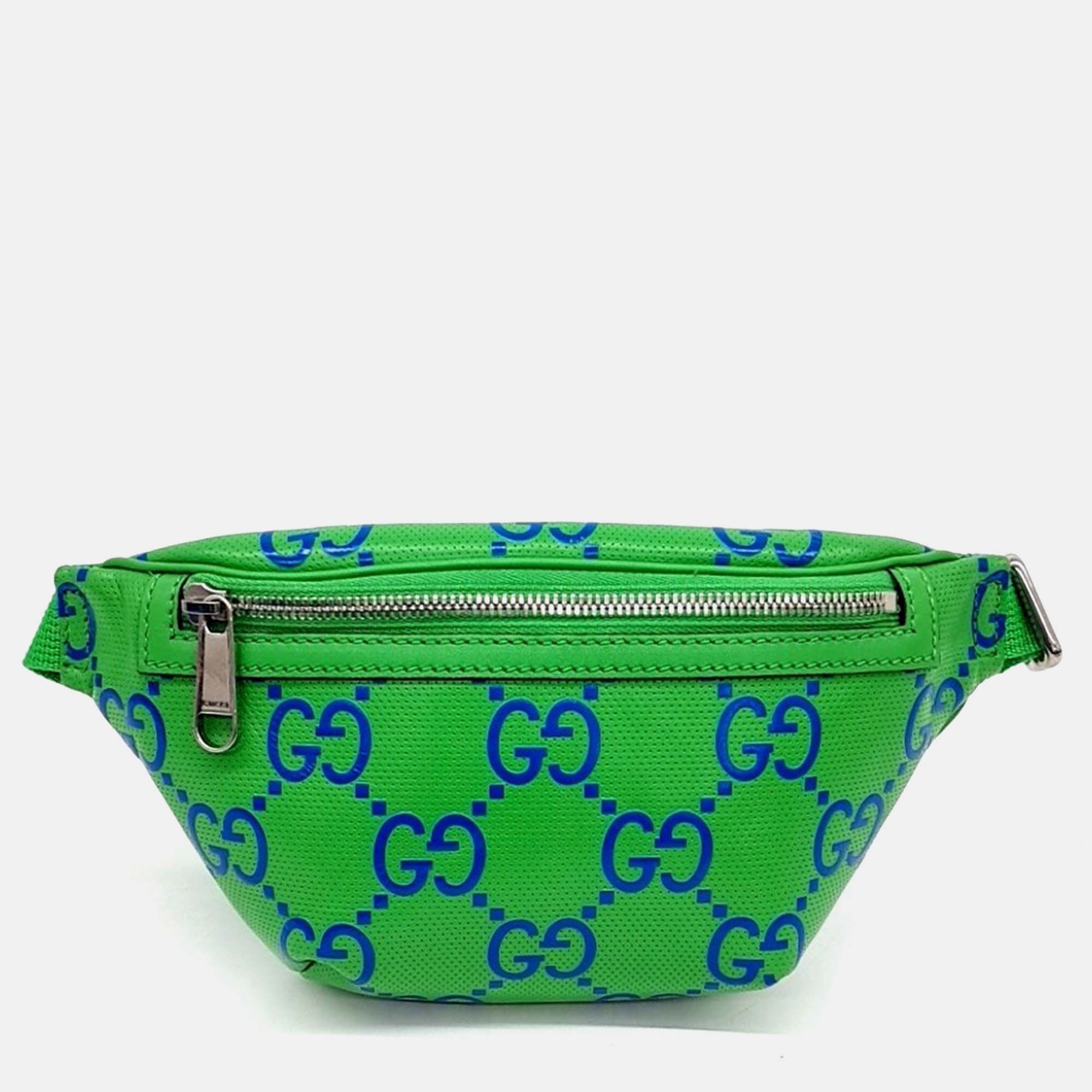 Gucci Green Leather GG Embossed Belt Bag