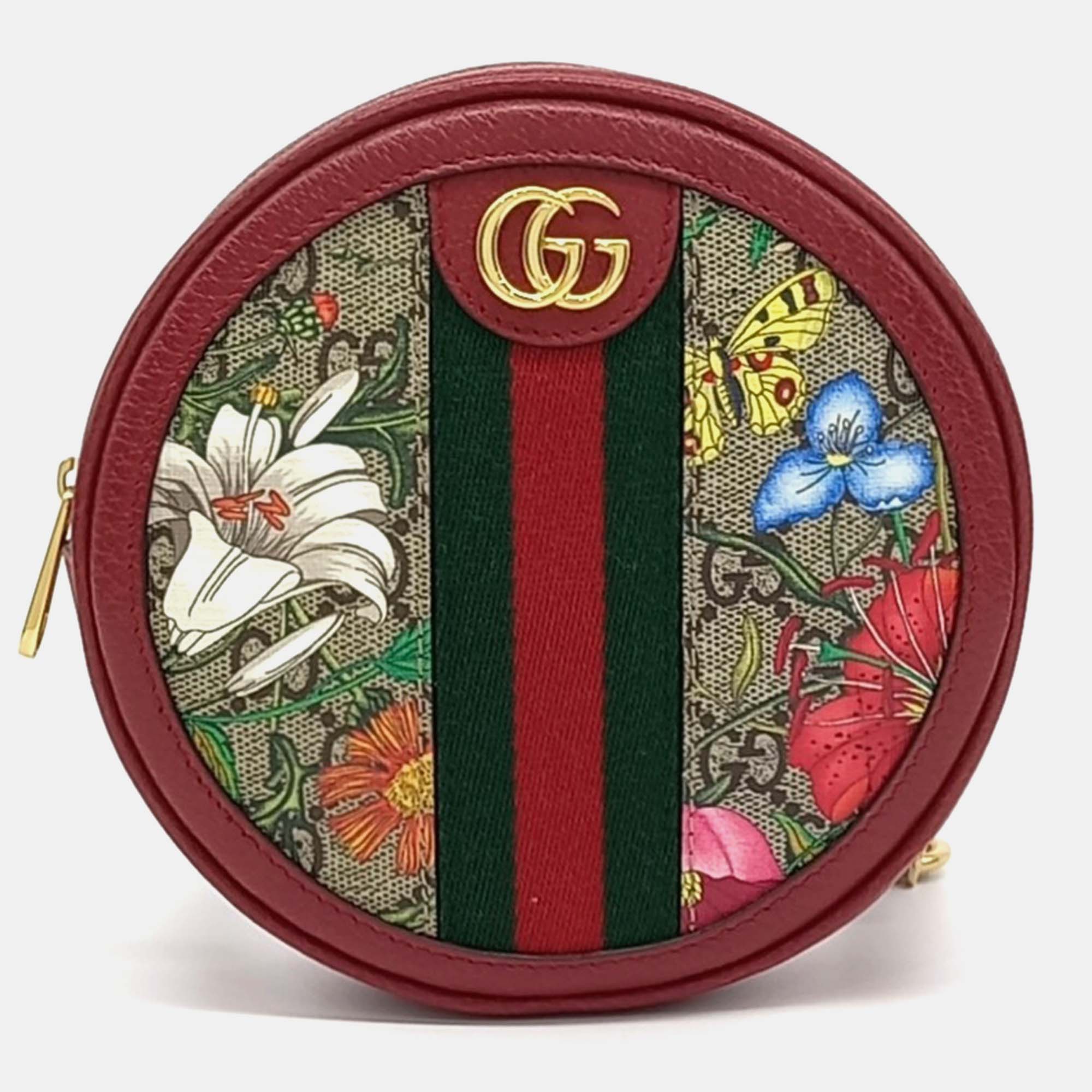 Pre-owned Gucci Multicolor Canvas And Leather Ophidia Gg Round Mini Backpack