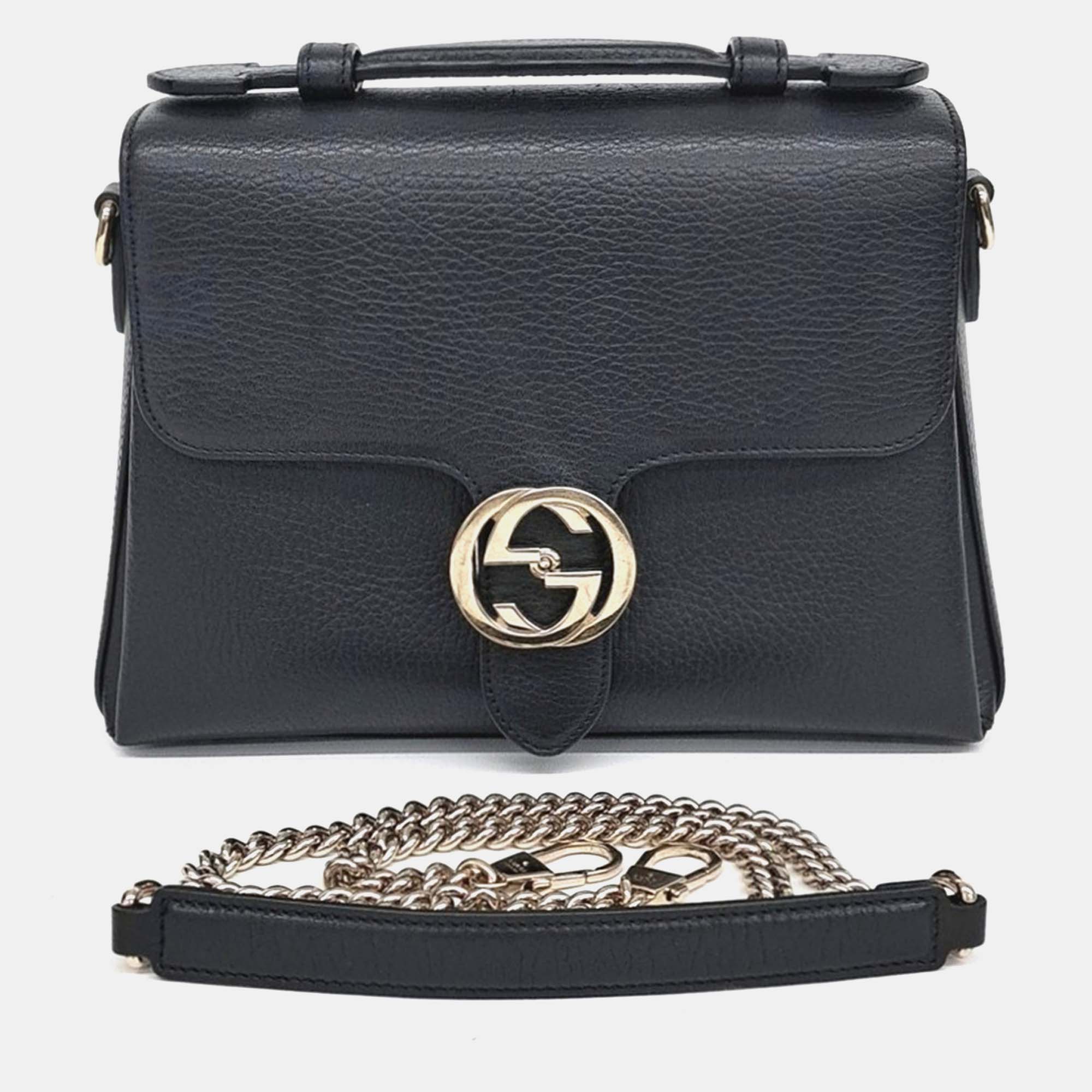 

Gucci Black Leather Interlocking Top Handle Tote and Shoulder Bag