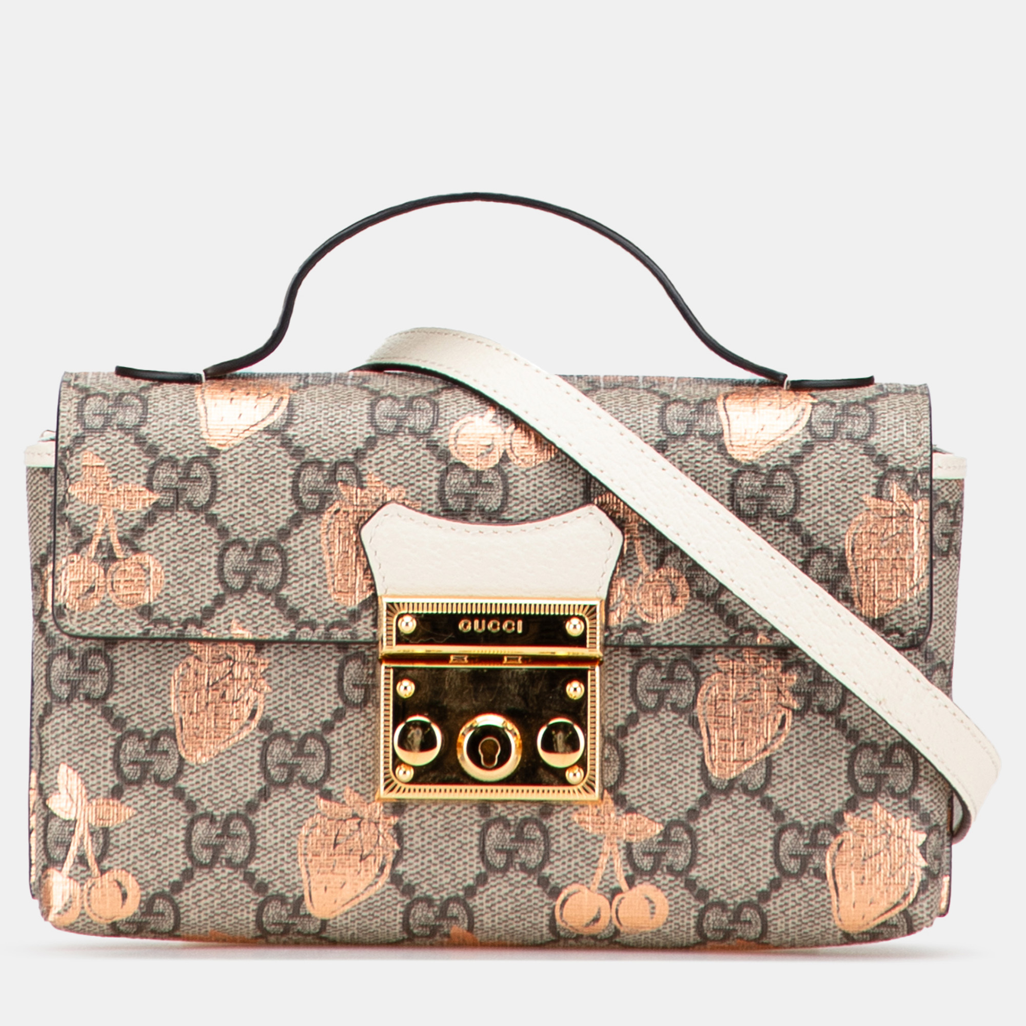 Gucci Brown Mini GG Supreme Berry Padlock Satchel