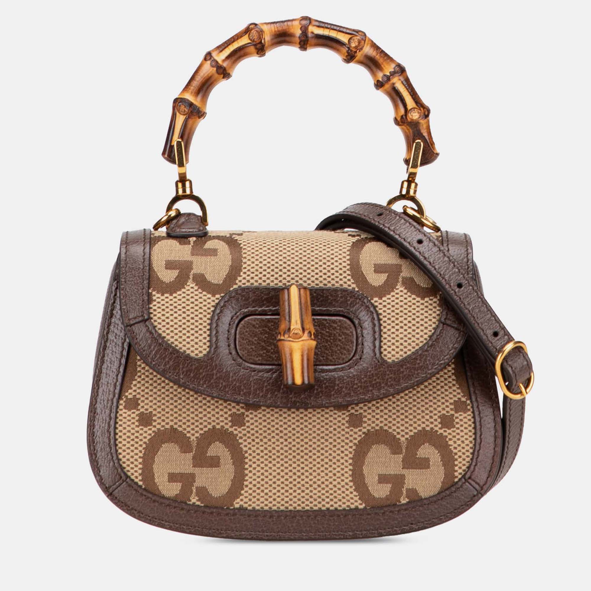 

Gucci Brown Mini Jumbo GG Canvas 1947 Bamboo Top Handle Bag