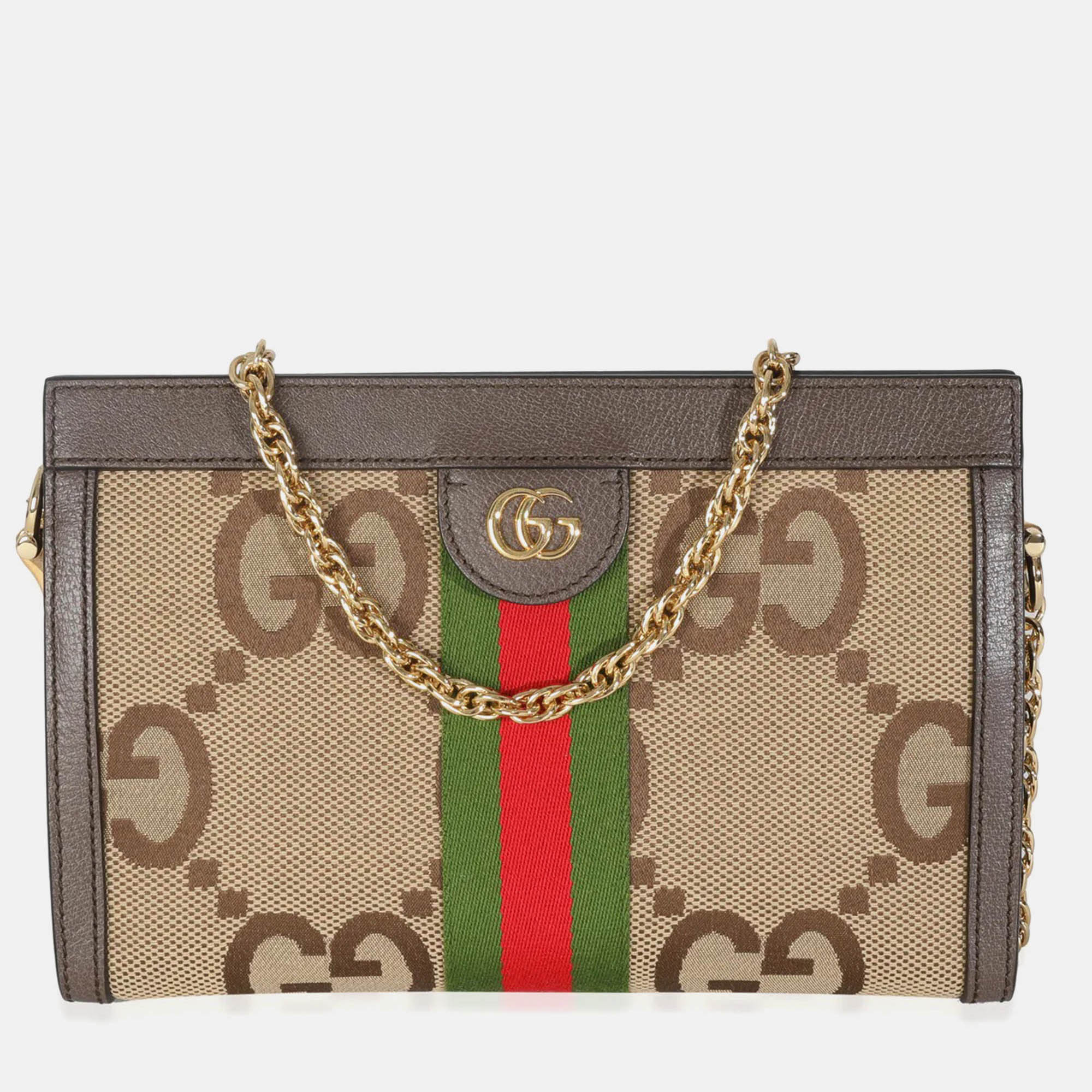 

Gucci GG Jumbo Dollar Calfskin Web Small Ophidia Chain Shoulder Bag, Beige