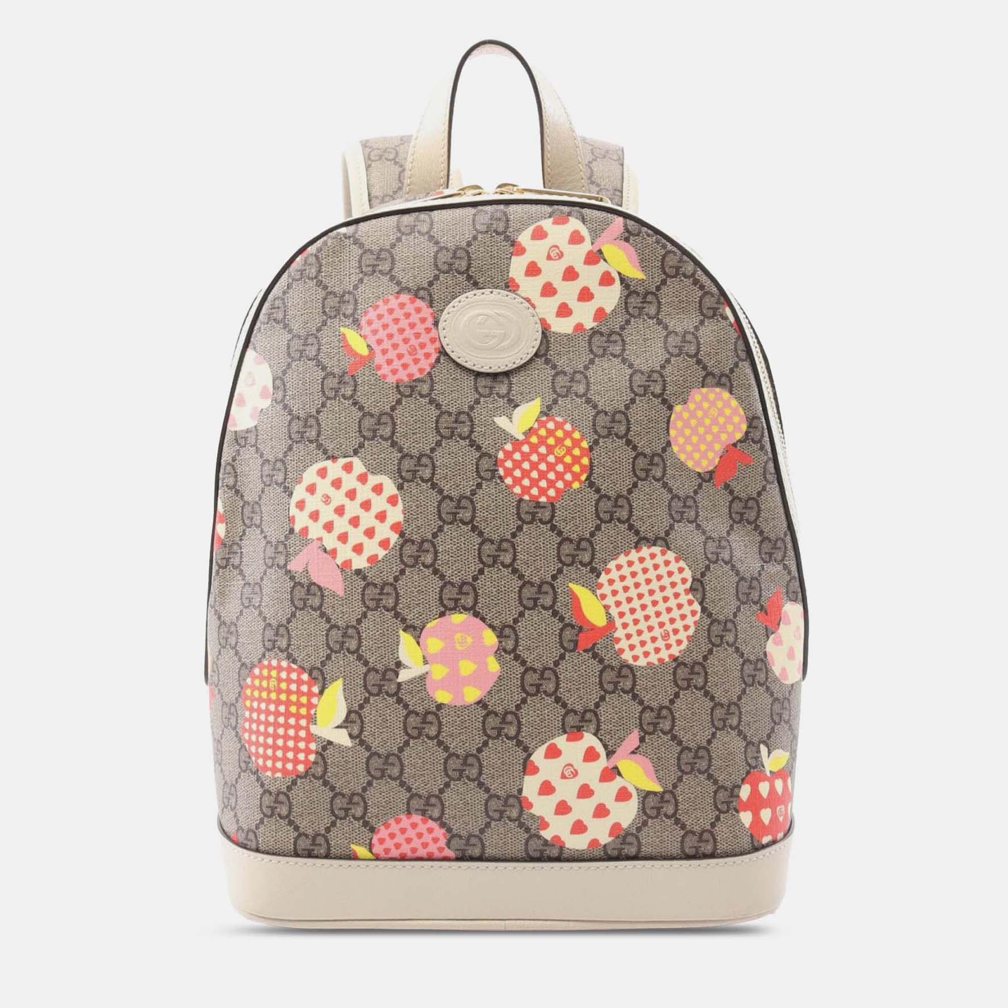 Pre-owned Gucci Brown Gg Supreme Les Pommes Apple And Heart Backpack