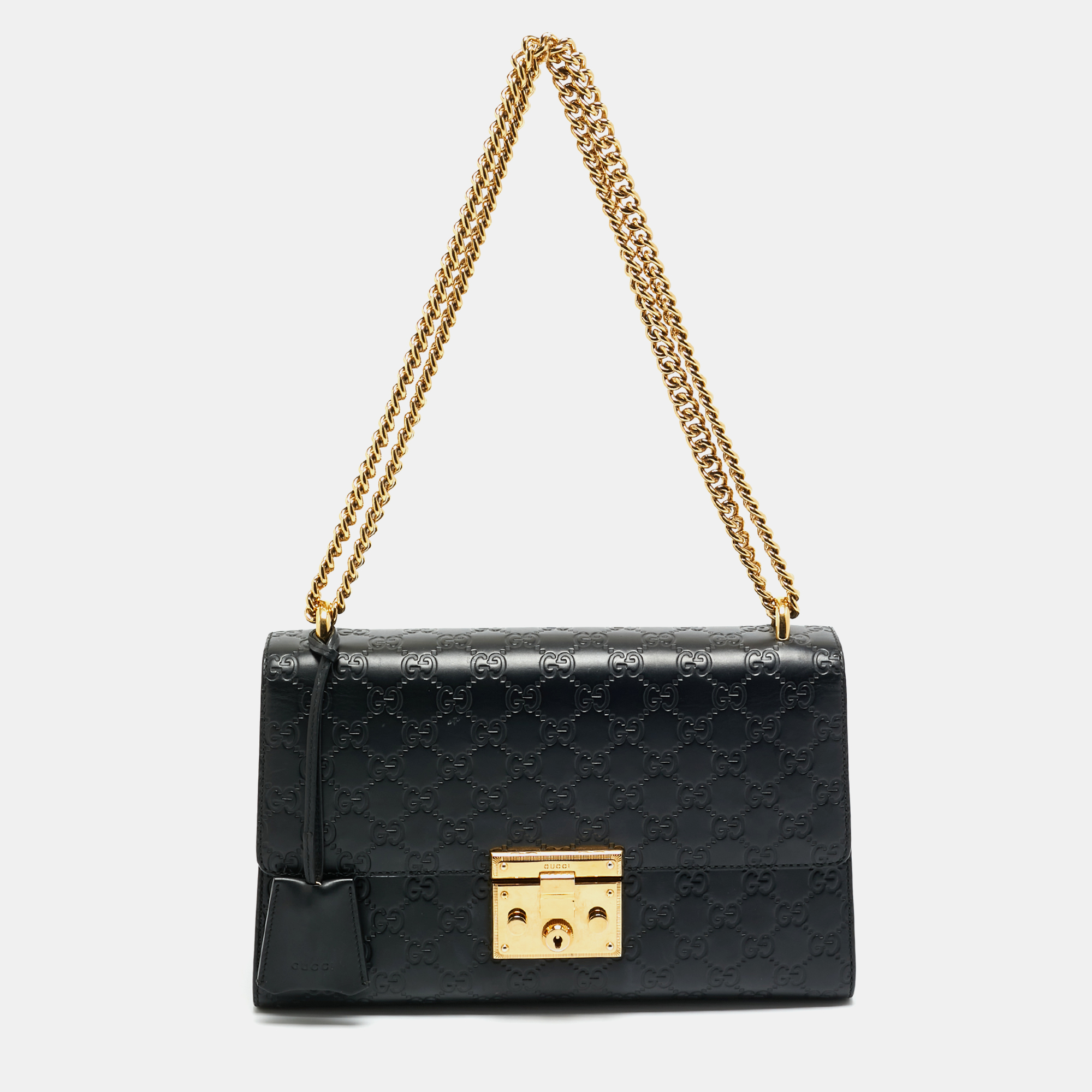 

Gucci Black Guccissima Leather  Padlock Shoulder Bag