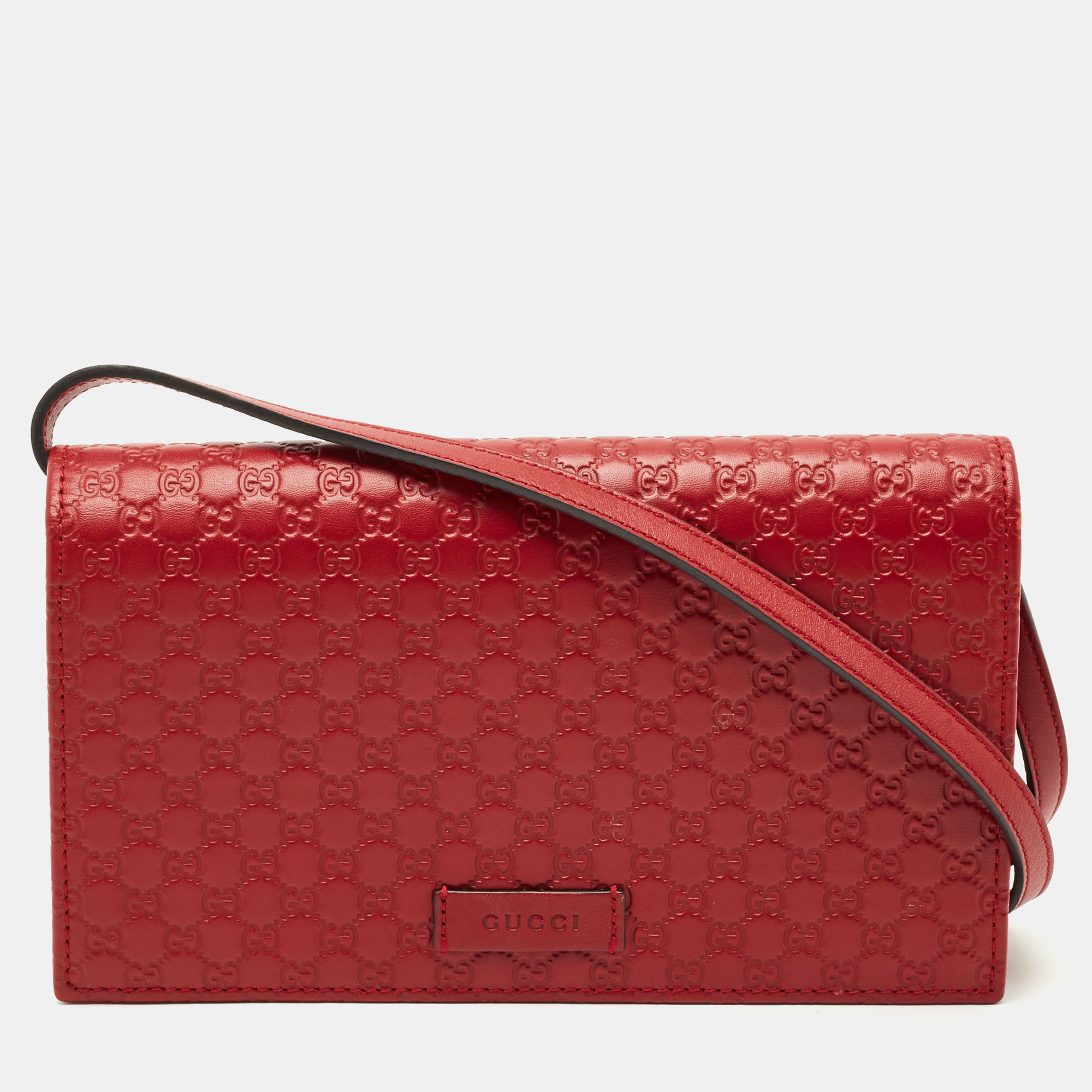 

Gucci Red Microguccissima Leather Flap Wallet on Strap
