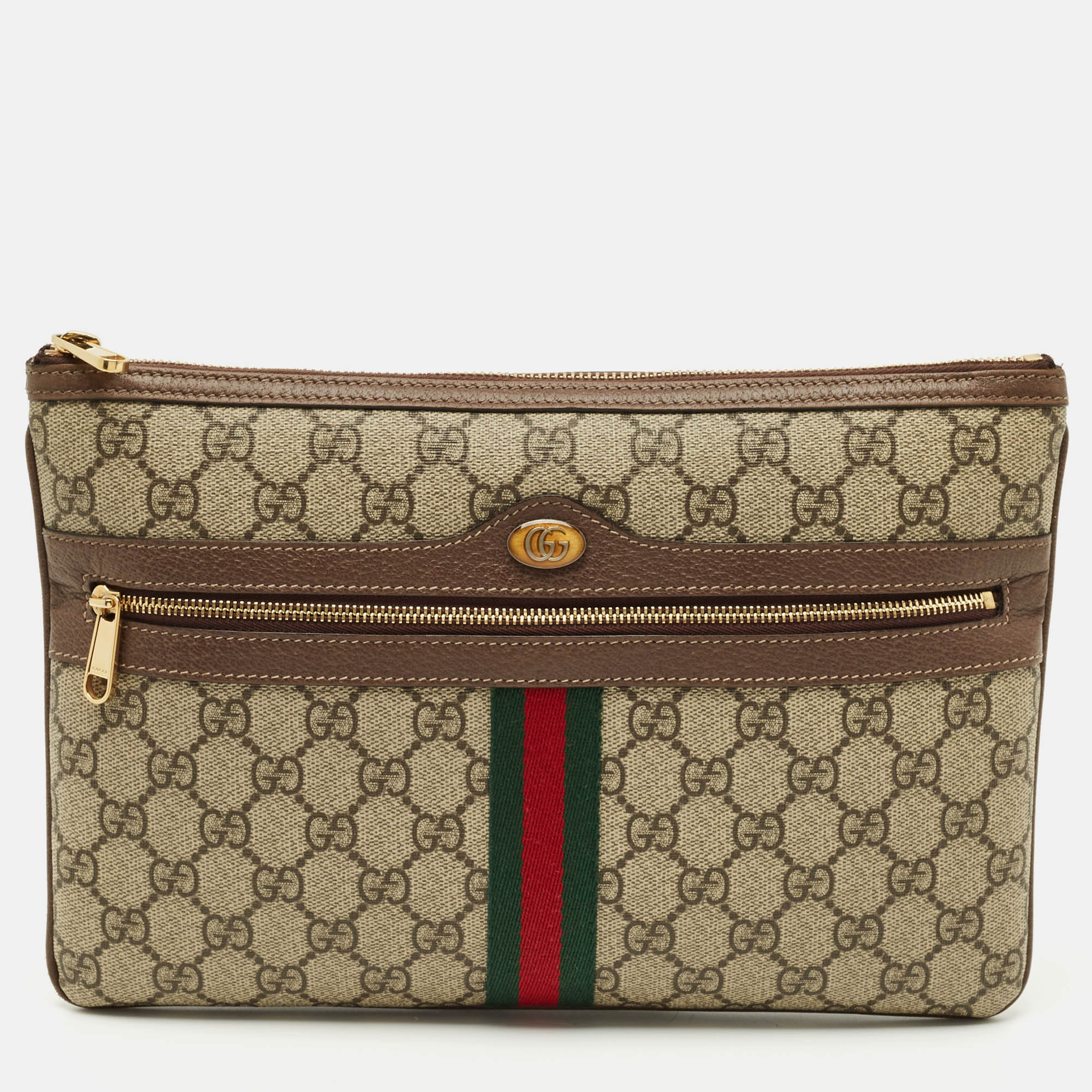Pre-owned Gucci Brown/beige Gg Supreme Canvas Ophidia Pouch