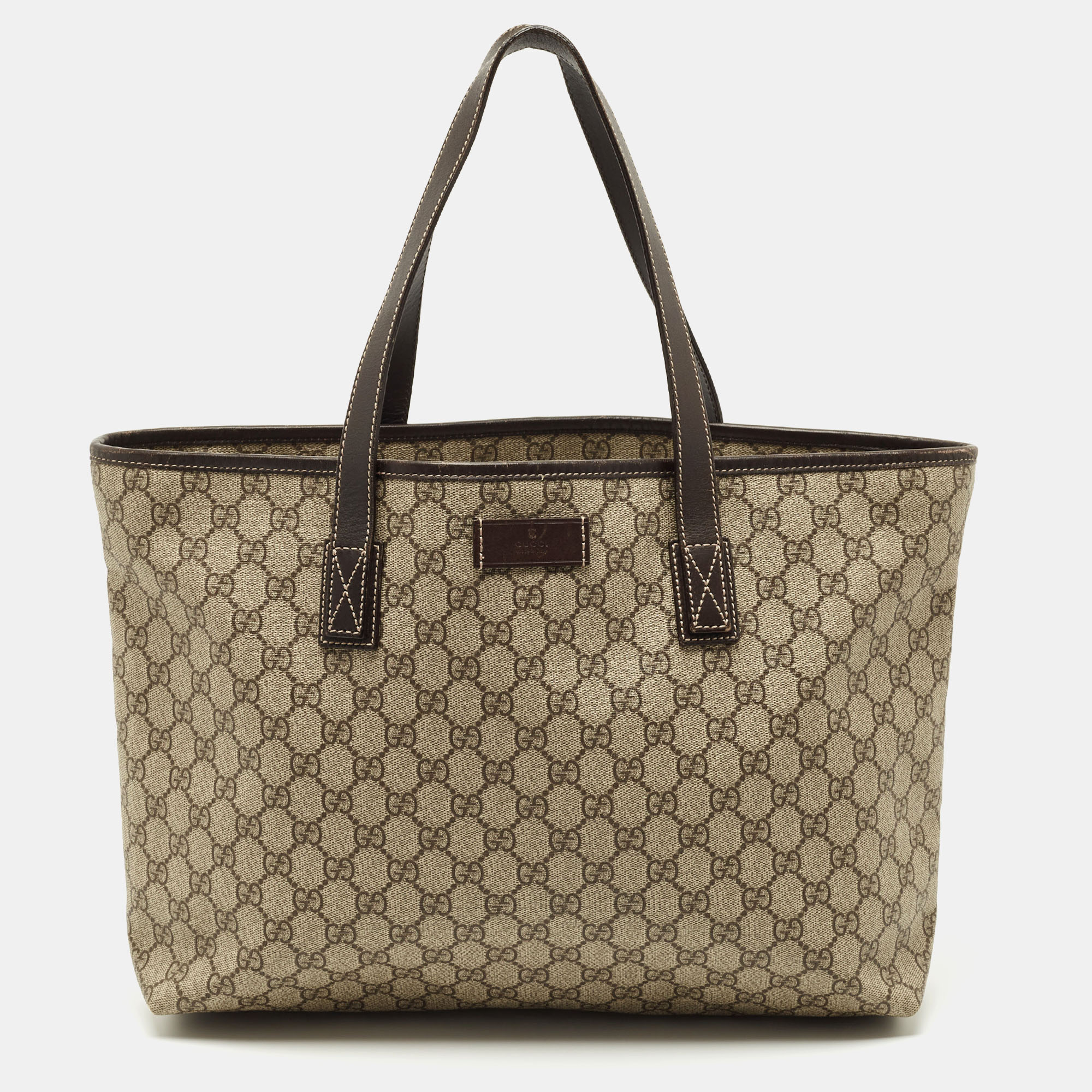 

Gucci Brown/Beige GG Supreme Canvas Zip Shopper Tote