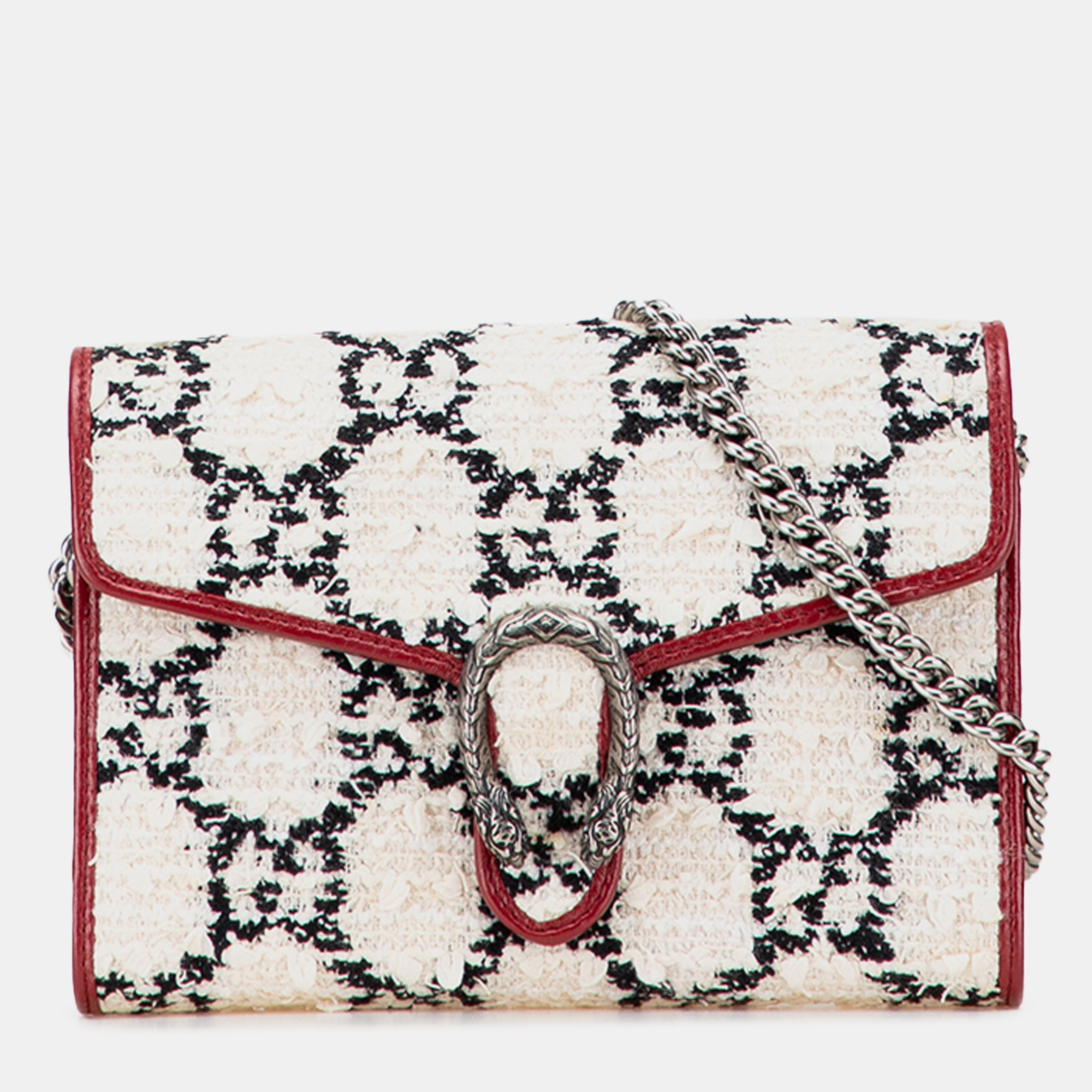 

Gucci Red/White GG Tweed Dionysus Wallet on Chain
