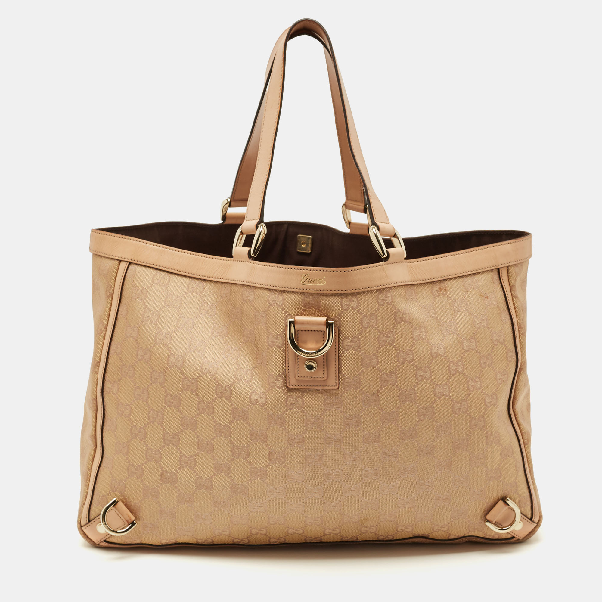 

Gucci Beige/Gold GG Fabric and Leather Abbey D-Ring Tote