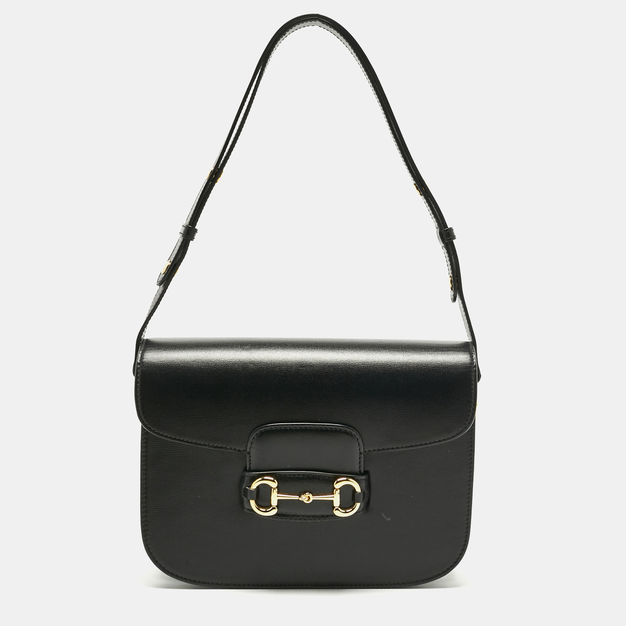 

Gucci Black Leather Medium Horsebit 1955 Flap Shoulder Bag