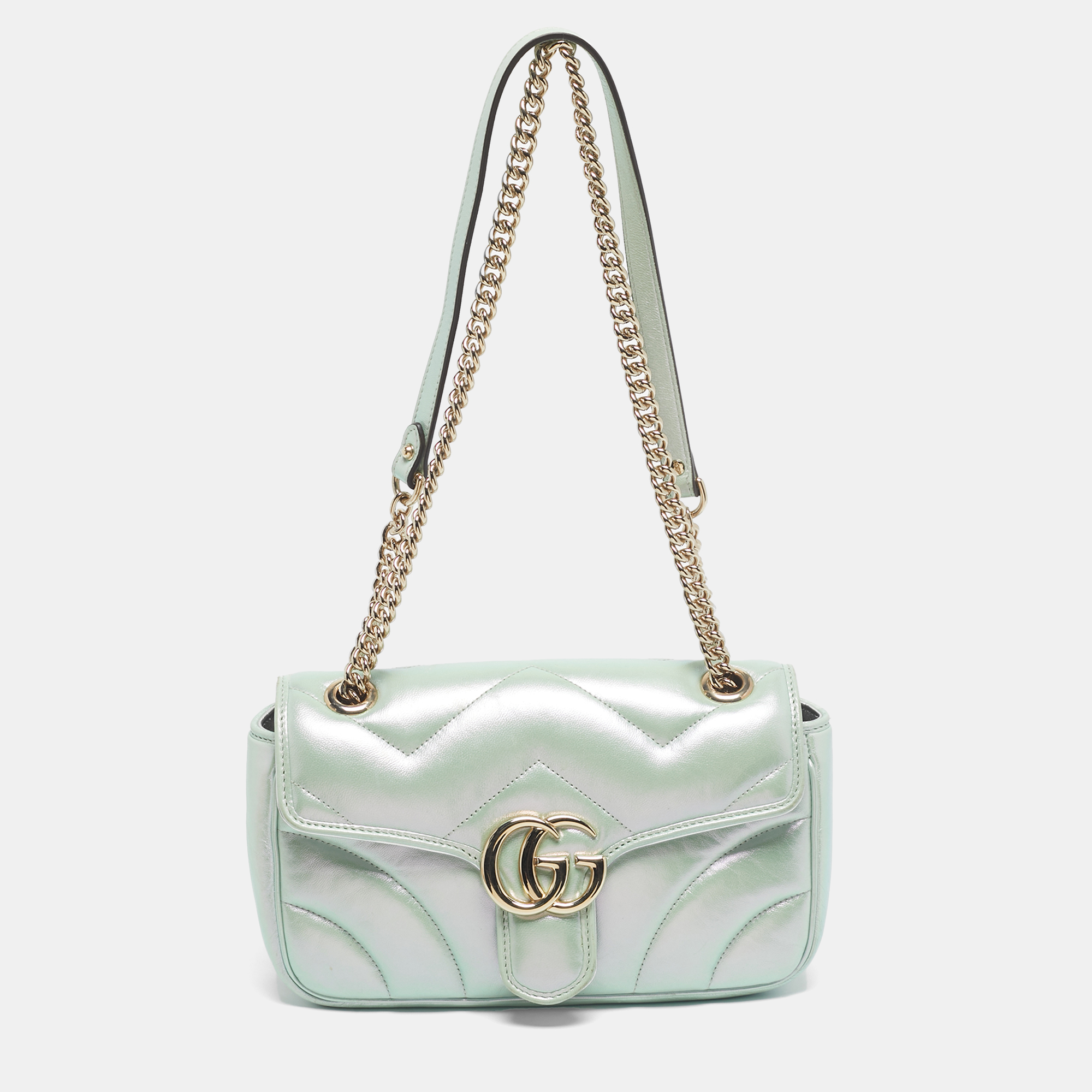 

Gucci Green Iridescent Matelassé Leather Medium GG Marmont Shoulder Bag