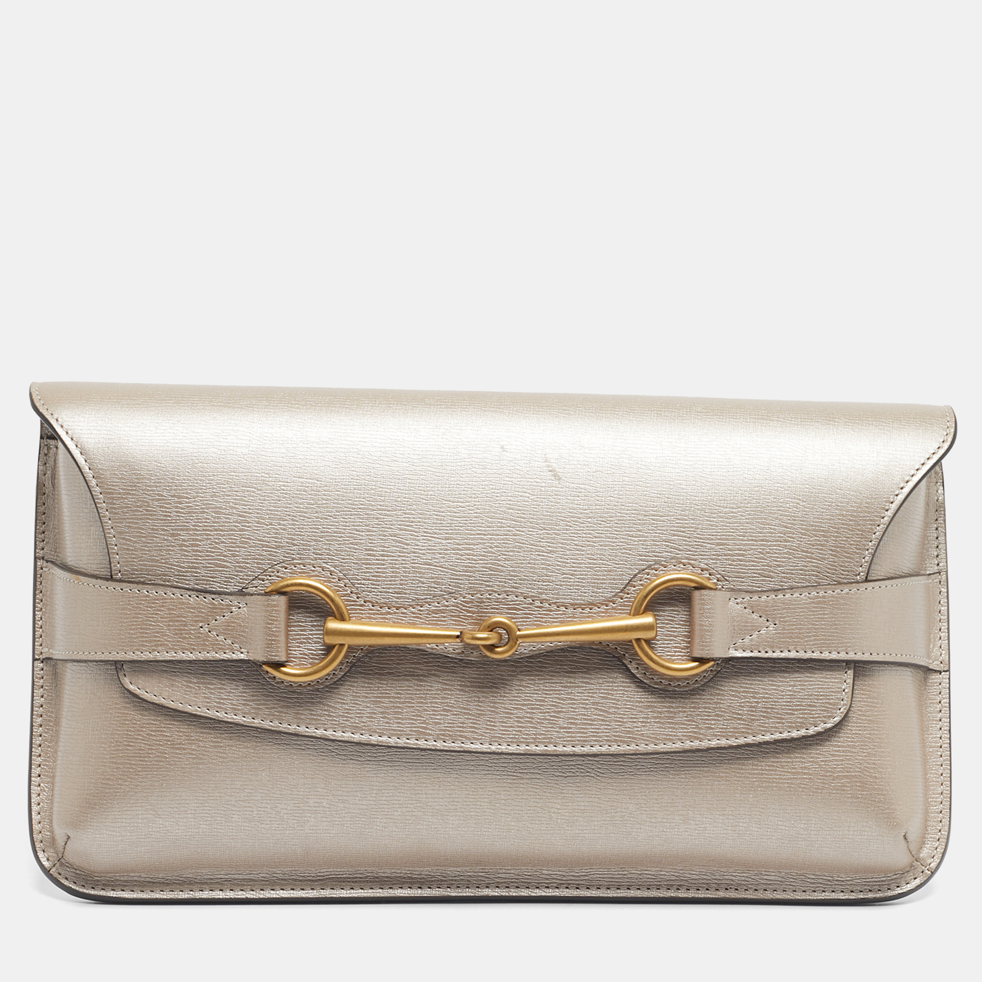 

Gucci Metallic Beige Leather Bright Bit Clutch