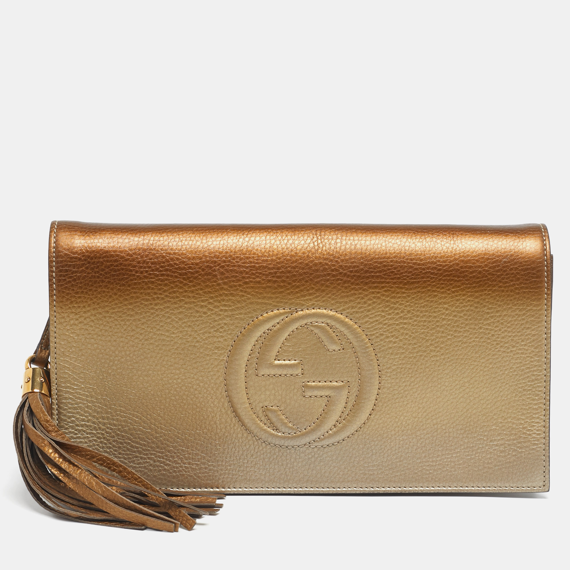 Pre-owned Gucci Ombre Gold Leather Soho Tassel Clutch