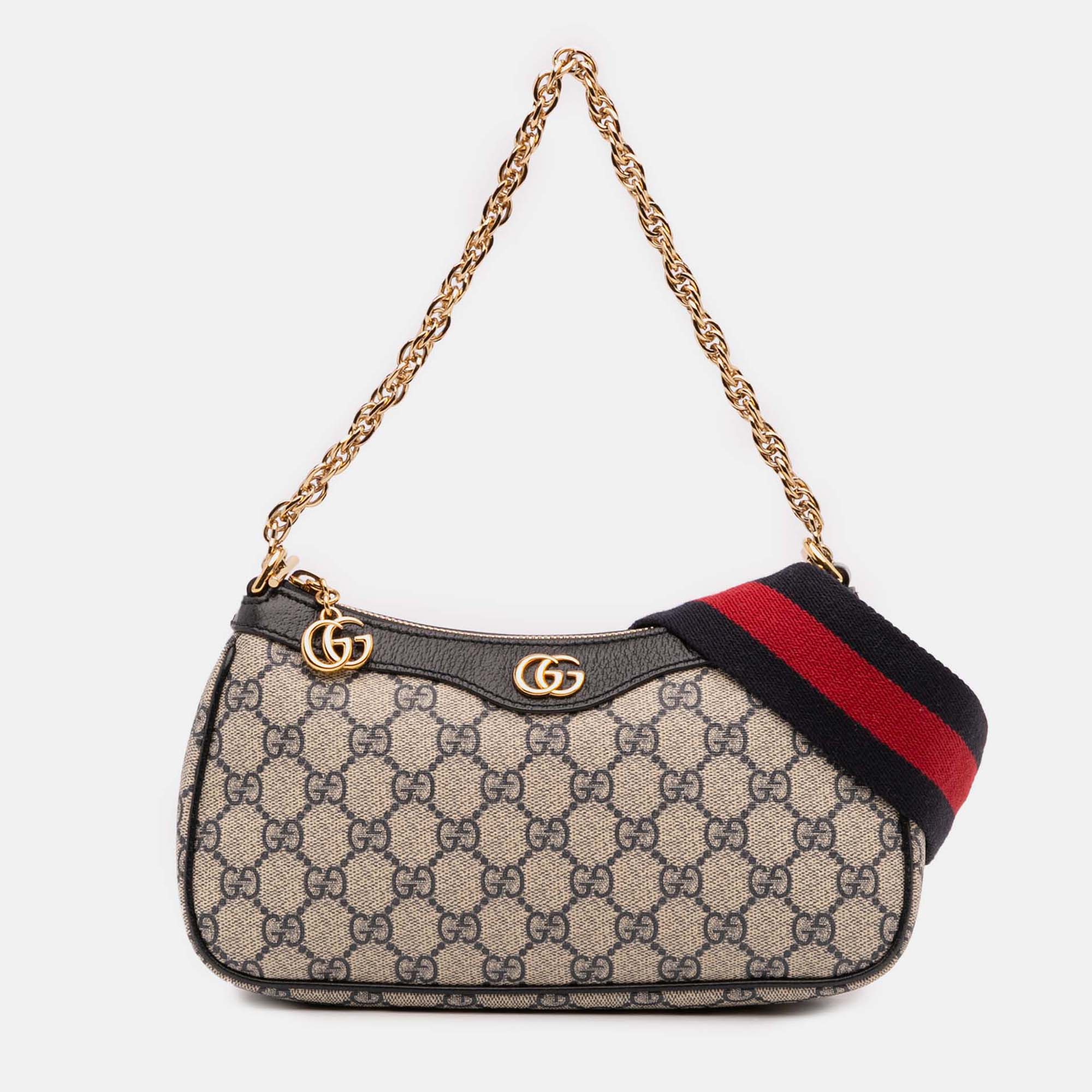 

Gucci Beige Brown Small GG Supreme Ophidia Web Satchel