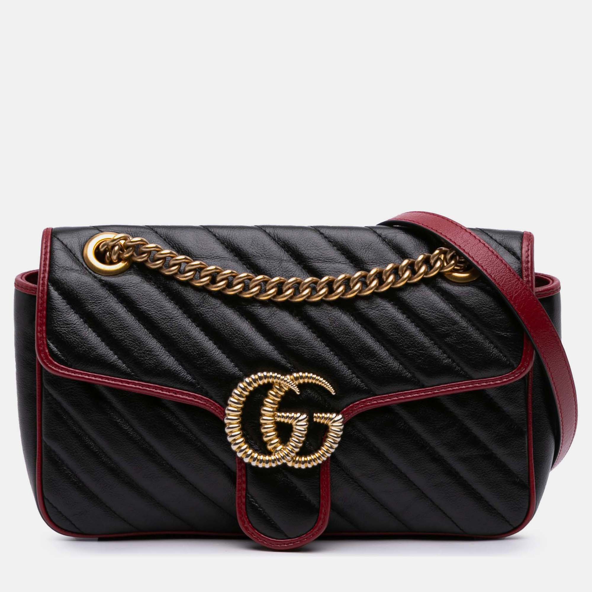 

Gucci Black Small GG Marmont Matelasse Leather Torchon Flap Crossbody