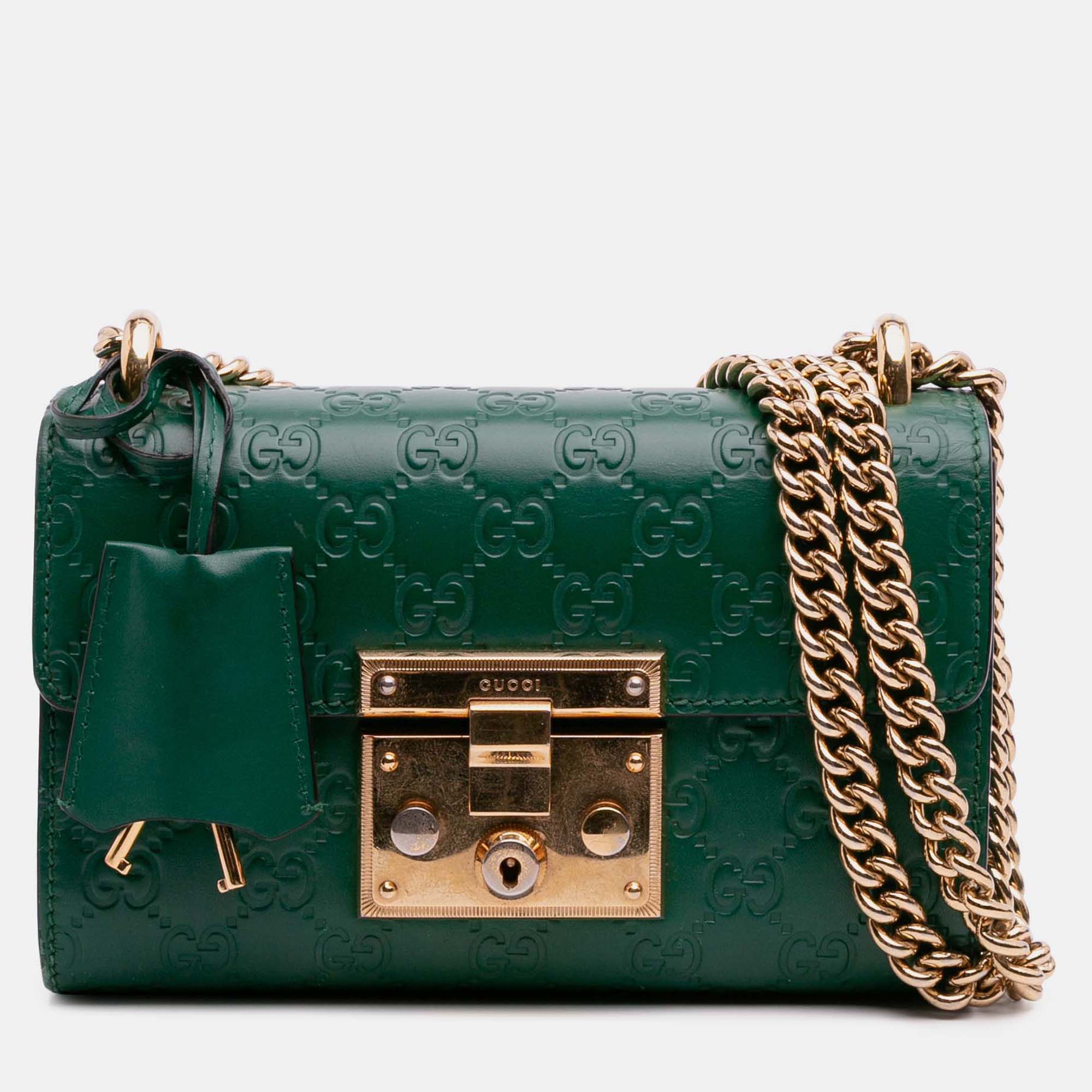 

Gucci Green Small Guccissima Padlock Crossbody