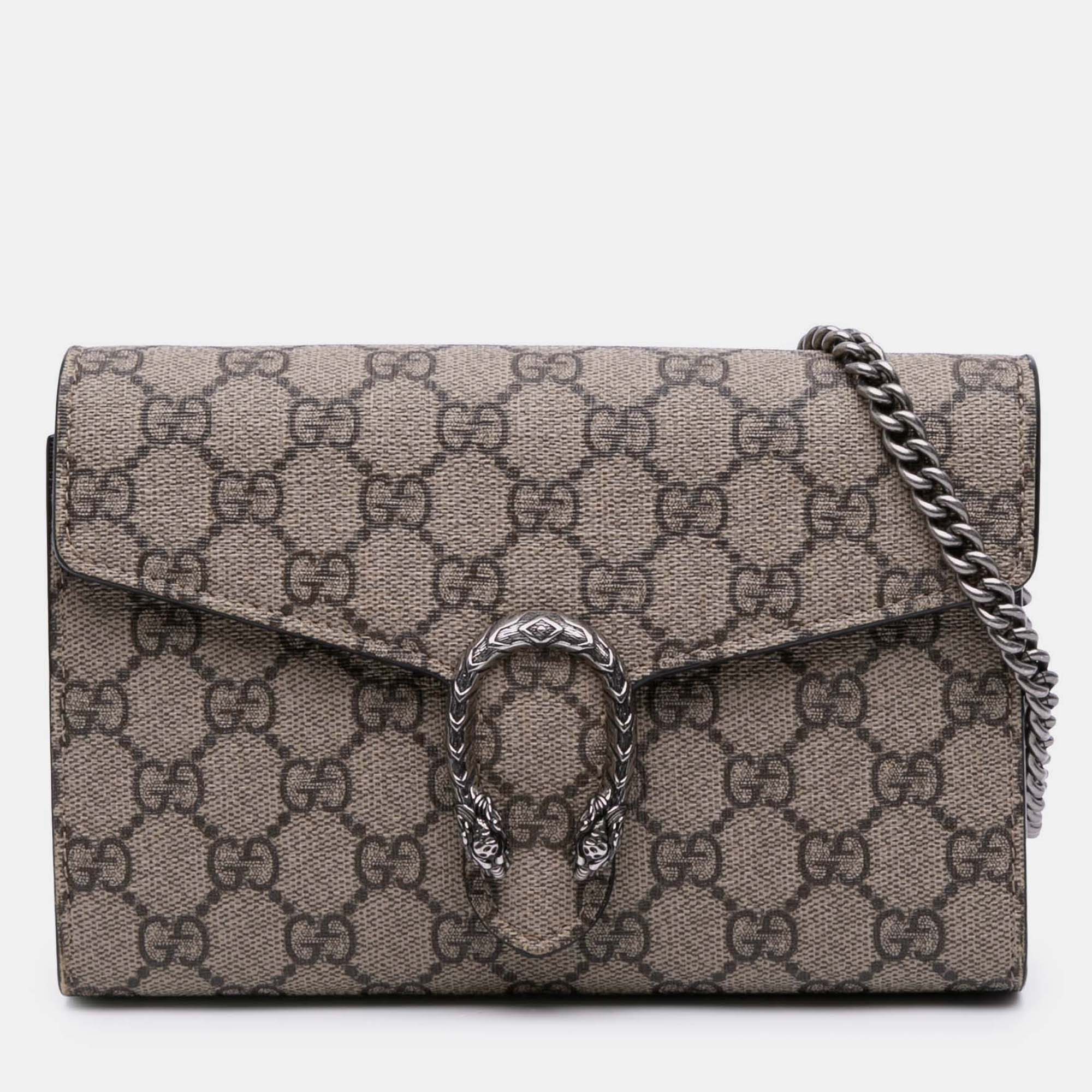 

Gucci Beige Brown GG Supreme Dionysus Chain Wallet