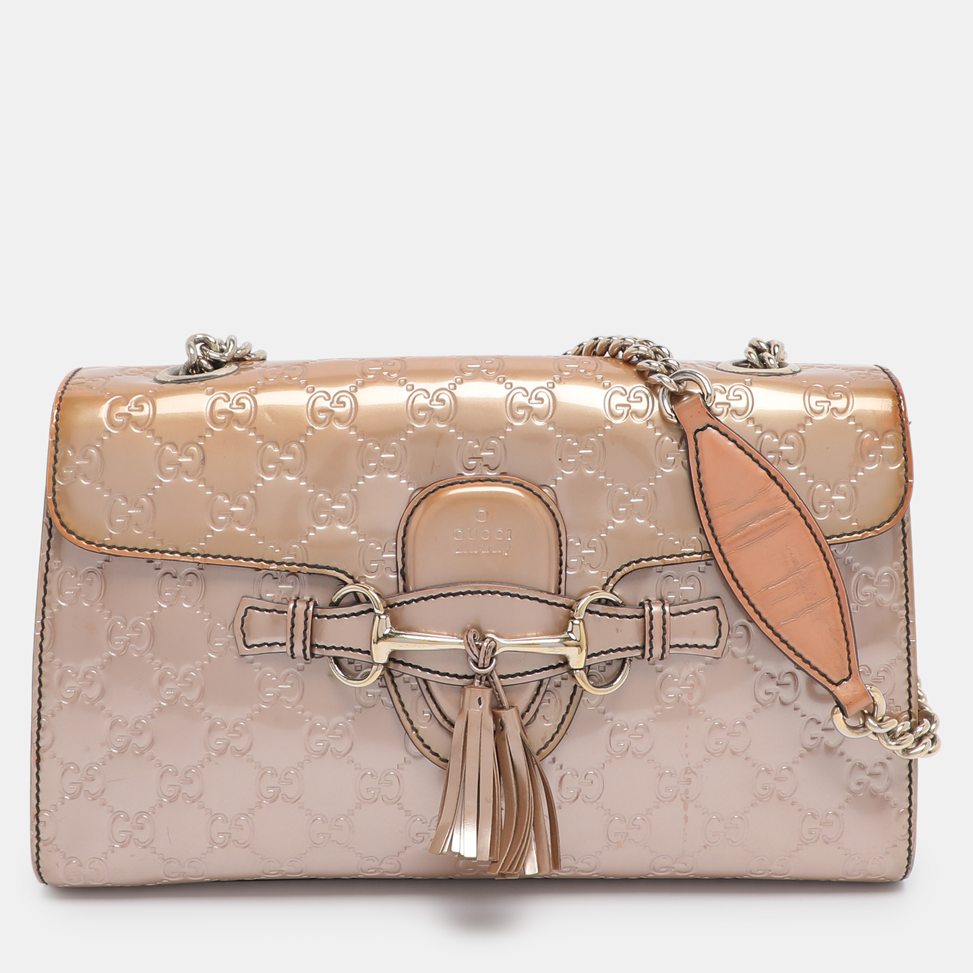 

Gucci Beige Guccissima Patent Leather  Emily Chain Shoulder Bag
