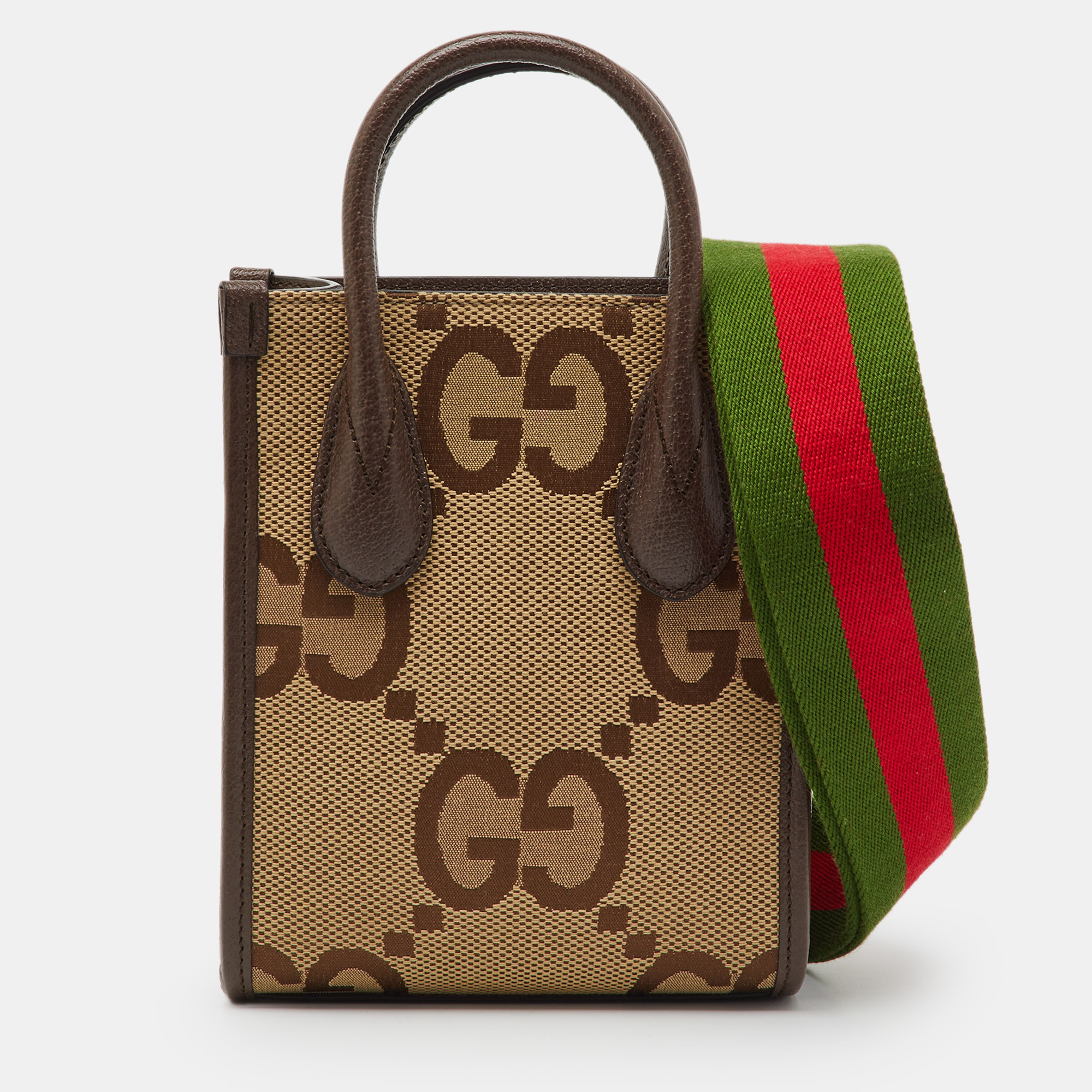 Pre-owned Gucci Beige/brown Jumbo Gg Canvas And Leather Mini Vertical Tote In Sand