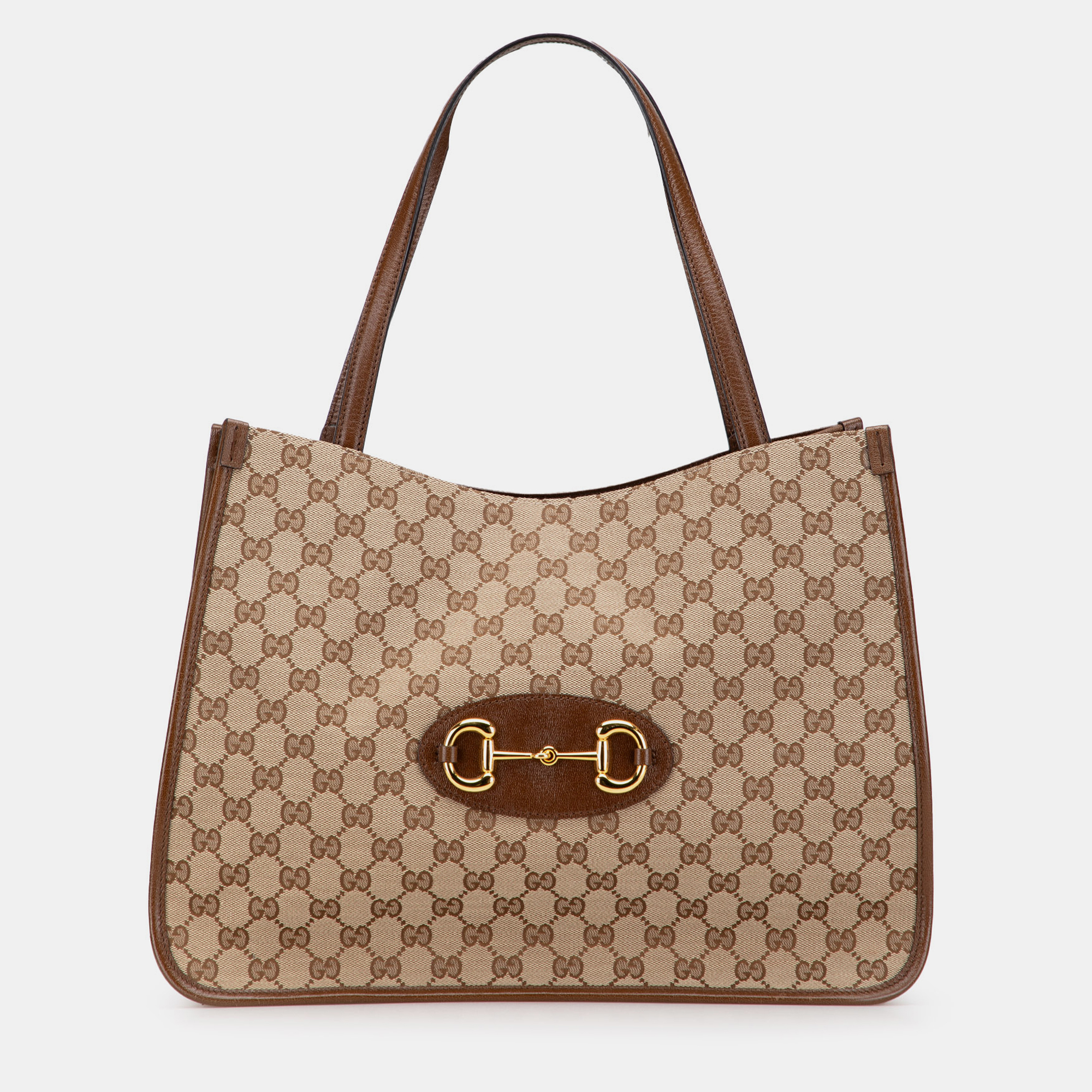 

Gucci Beige Brown Medium GG Canvas Horsebit 1955 Tote