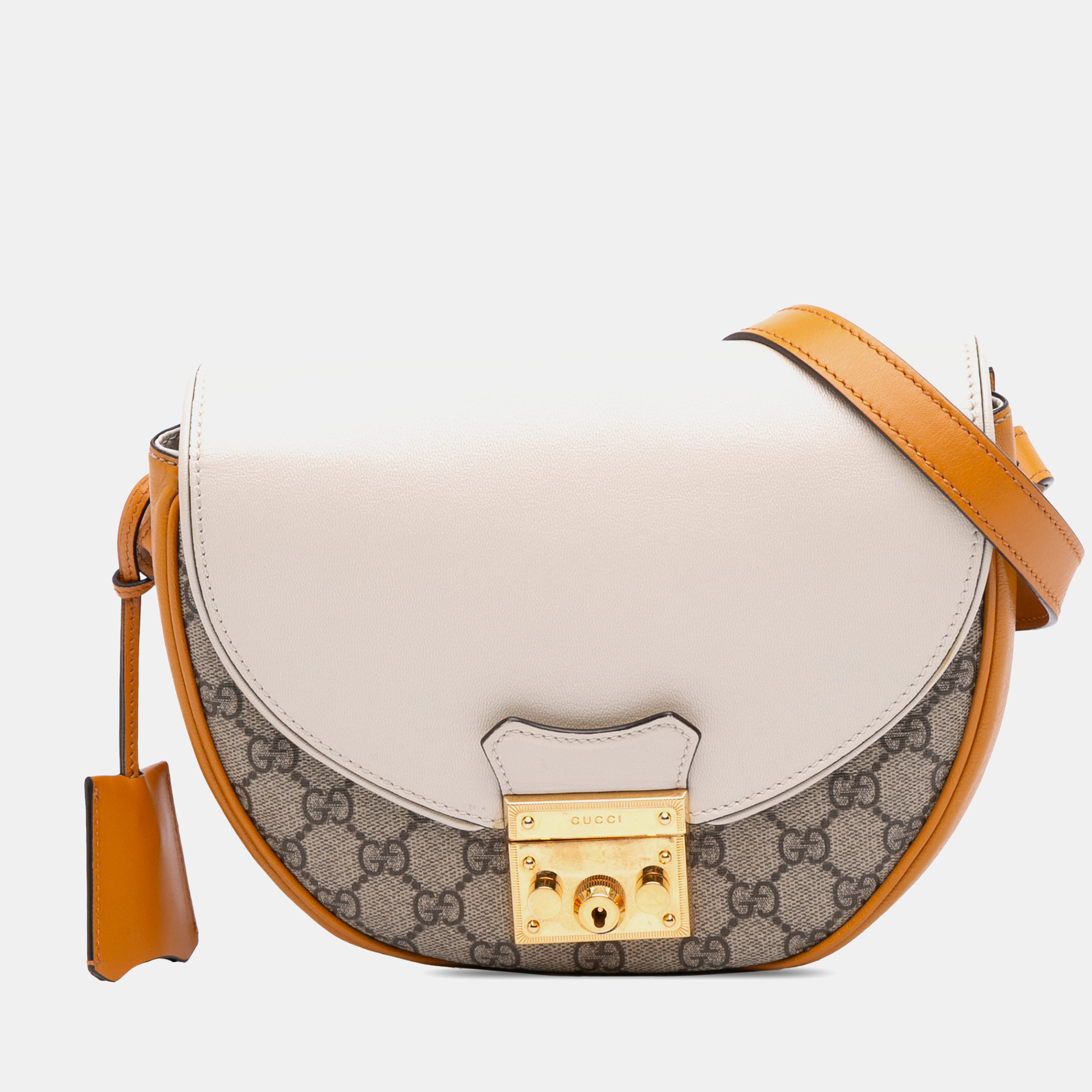 

Gucci Beige Brown GG Supreme Saddle Padlock Crossbody