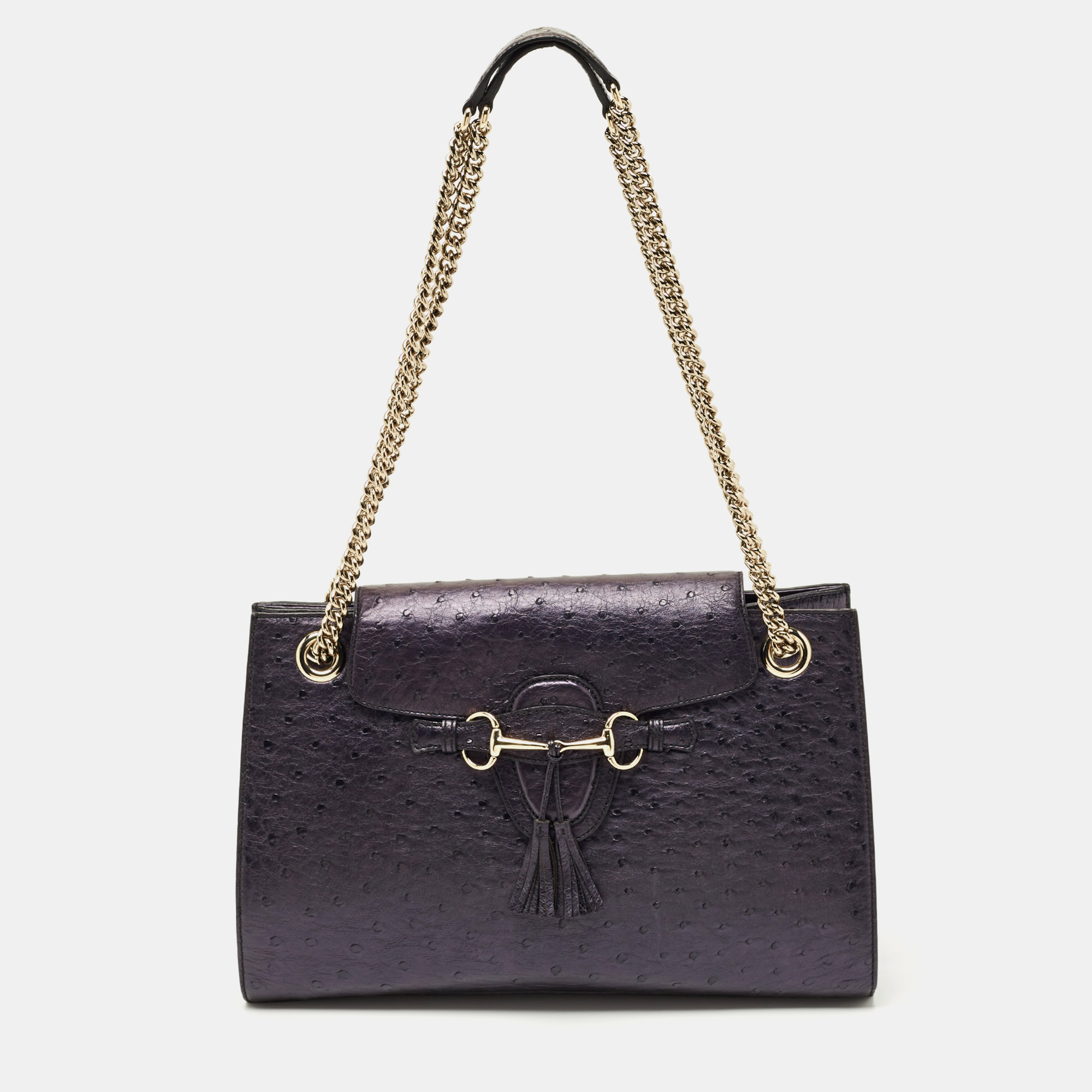 

Gucci Metallic Purple Ostrich  Emily Chain Shoulder Bag