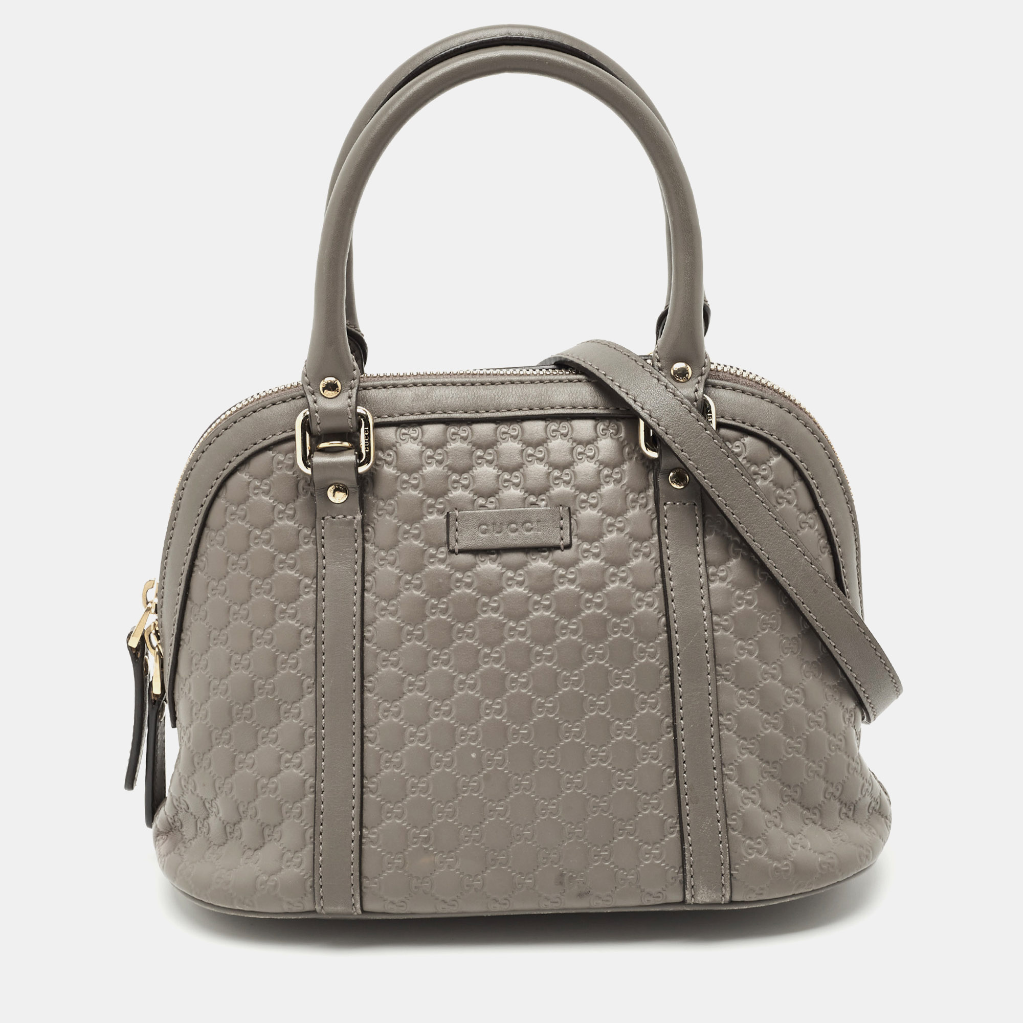 Pre-owned Gucci Grey Microssima Leather Mini Nice Dome Bag In Gray