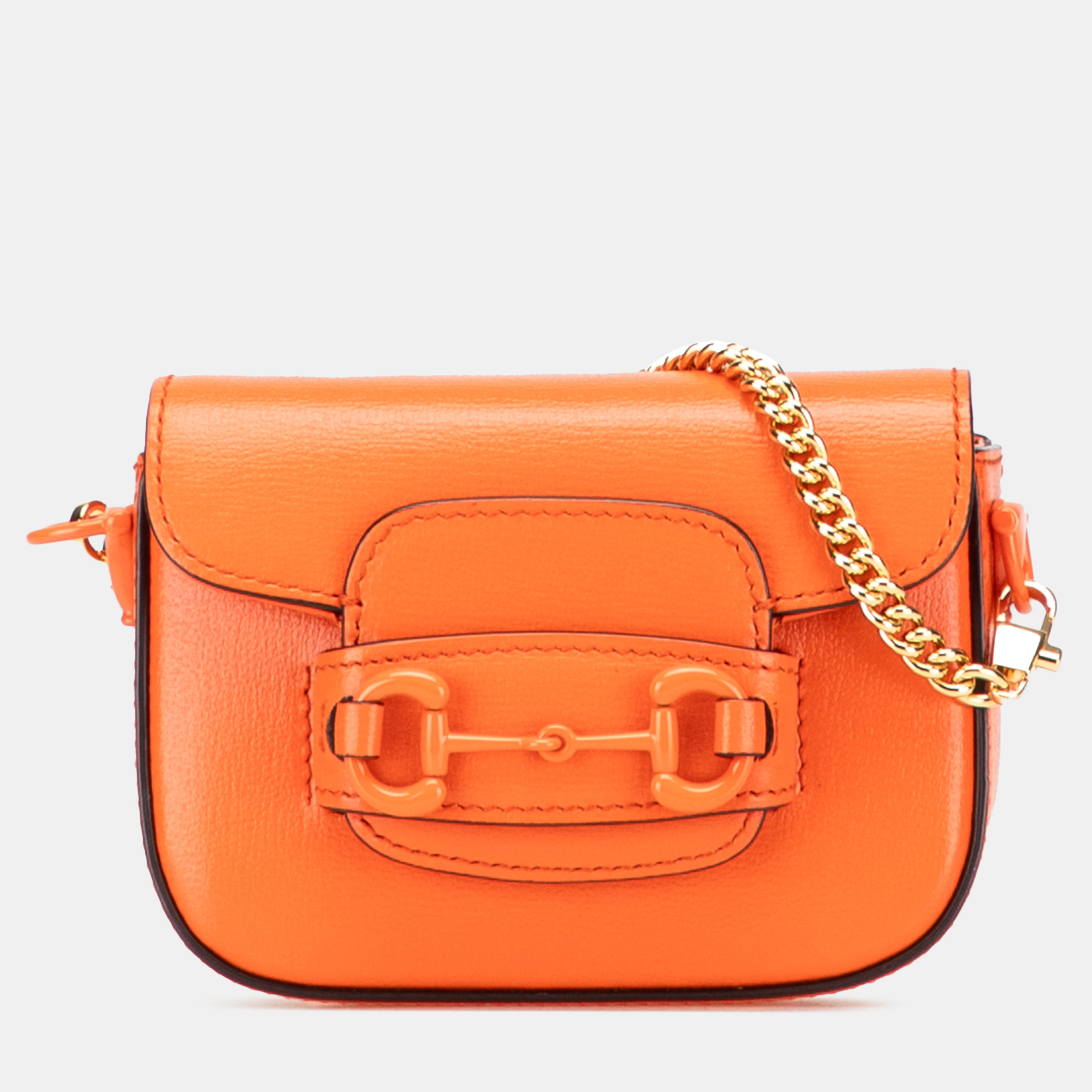 Pre-owned Gucci Orange Mini Leather Horsebit 1955 Web Satchel