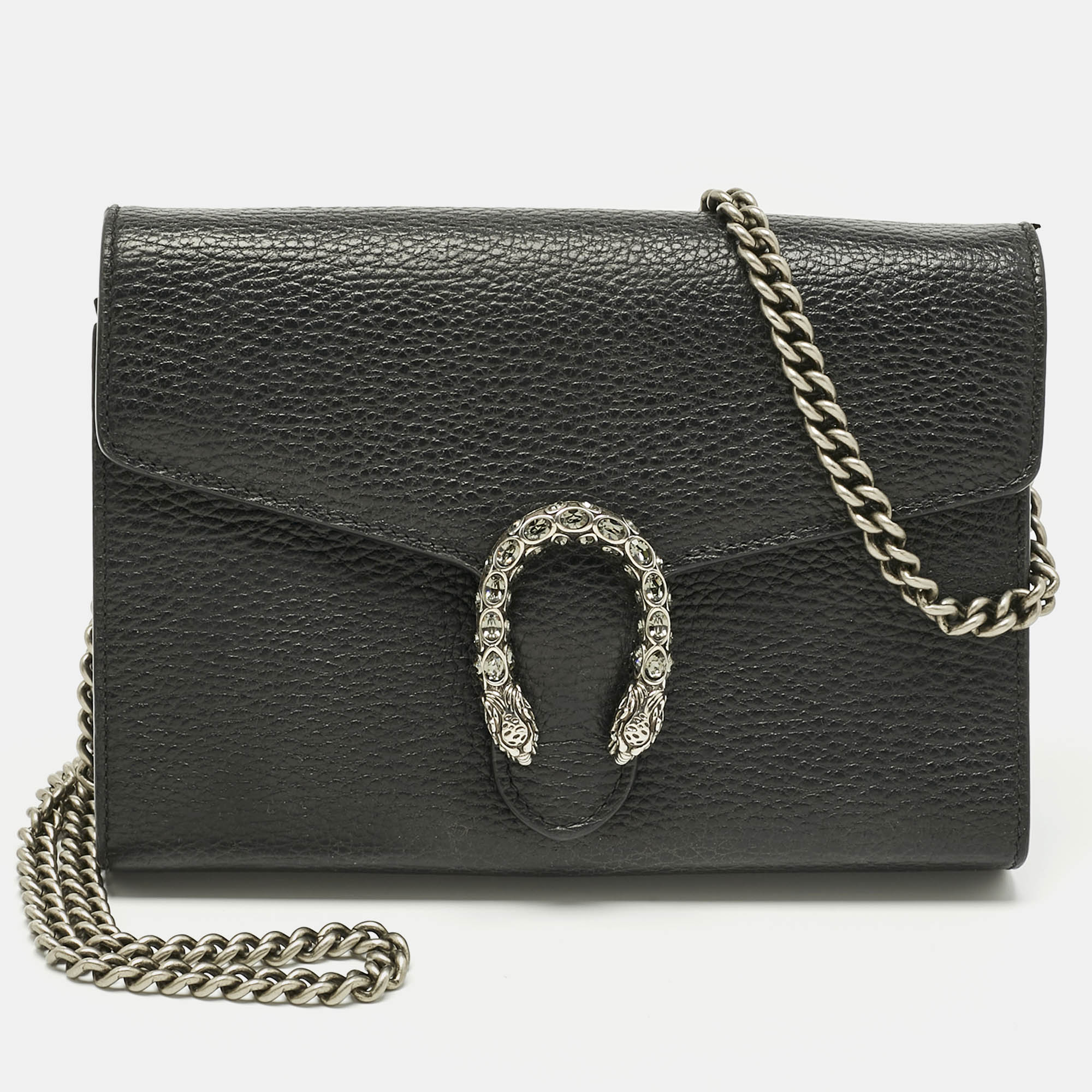Pre-owned Gucci Black Leather Dionysus Wallet On Chain