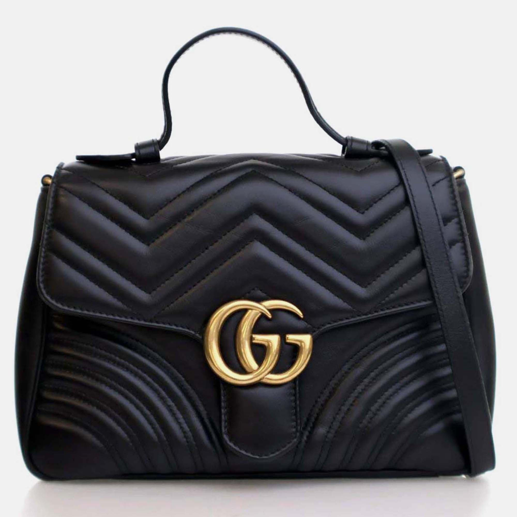 

Gucci Small Calfskin Marmont Top Handle, Black