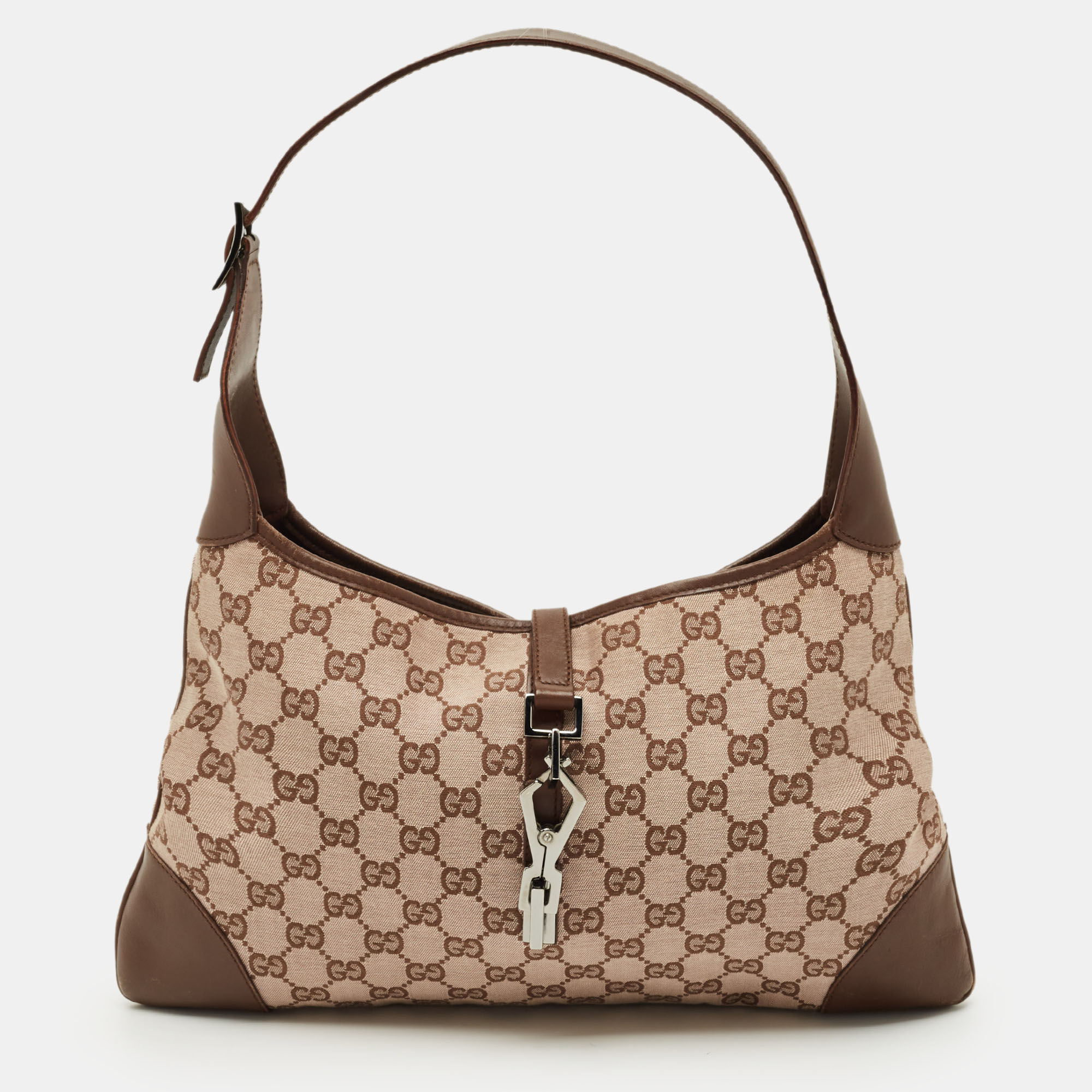

Gucci Brown GG Fabric and Leather Jackie Hobo