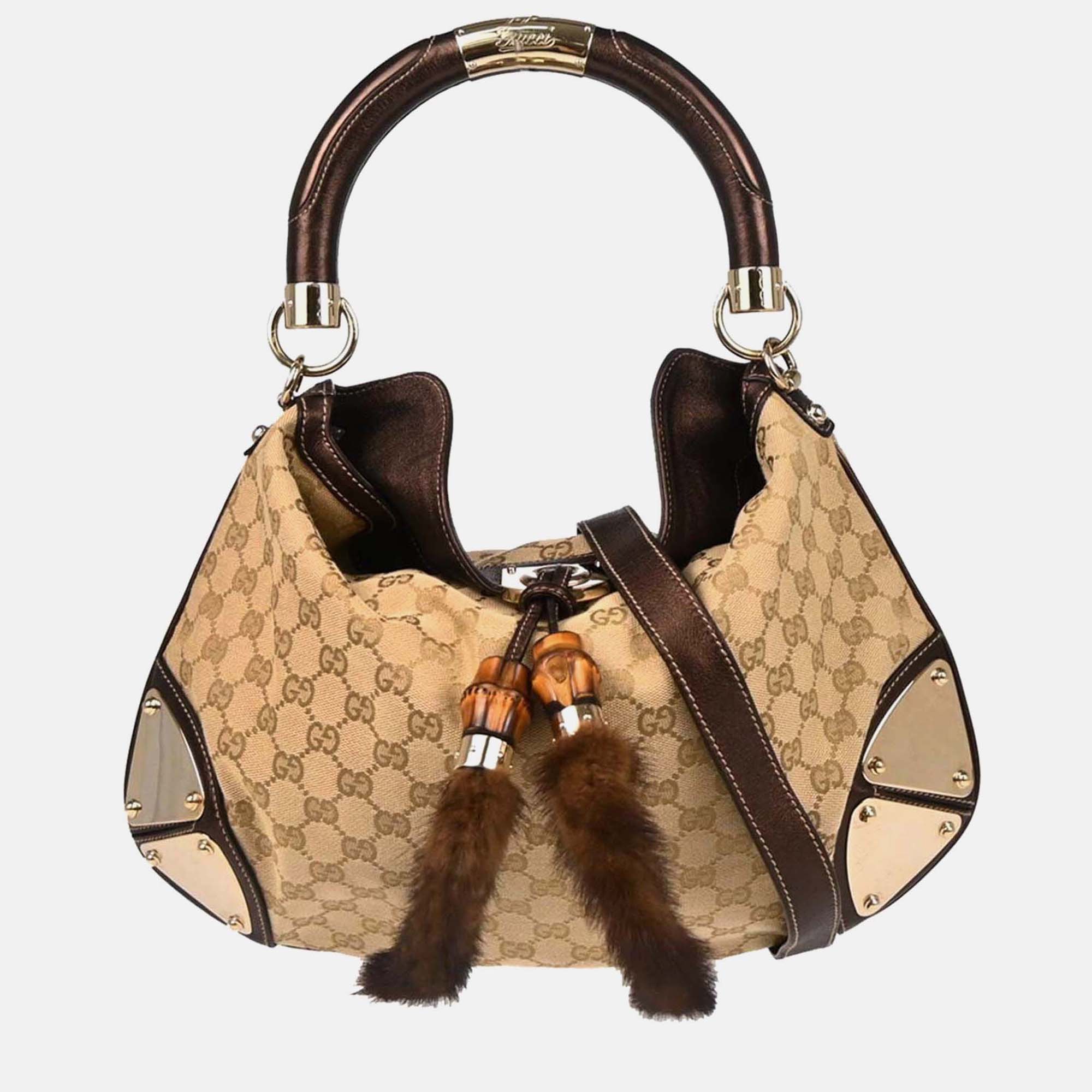 

Gucci GG Indy Beige Canvas Top Handle Bag