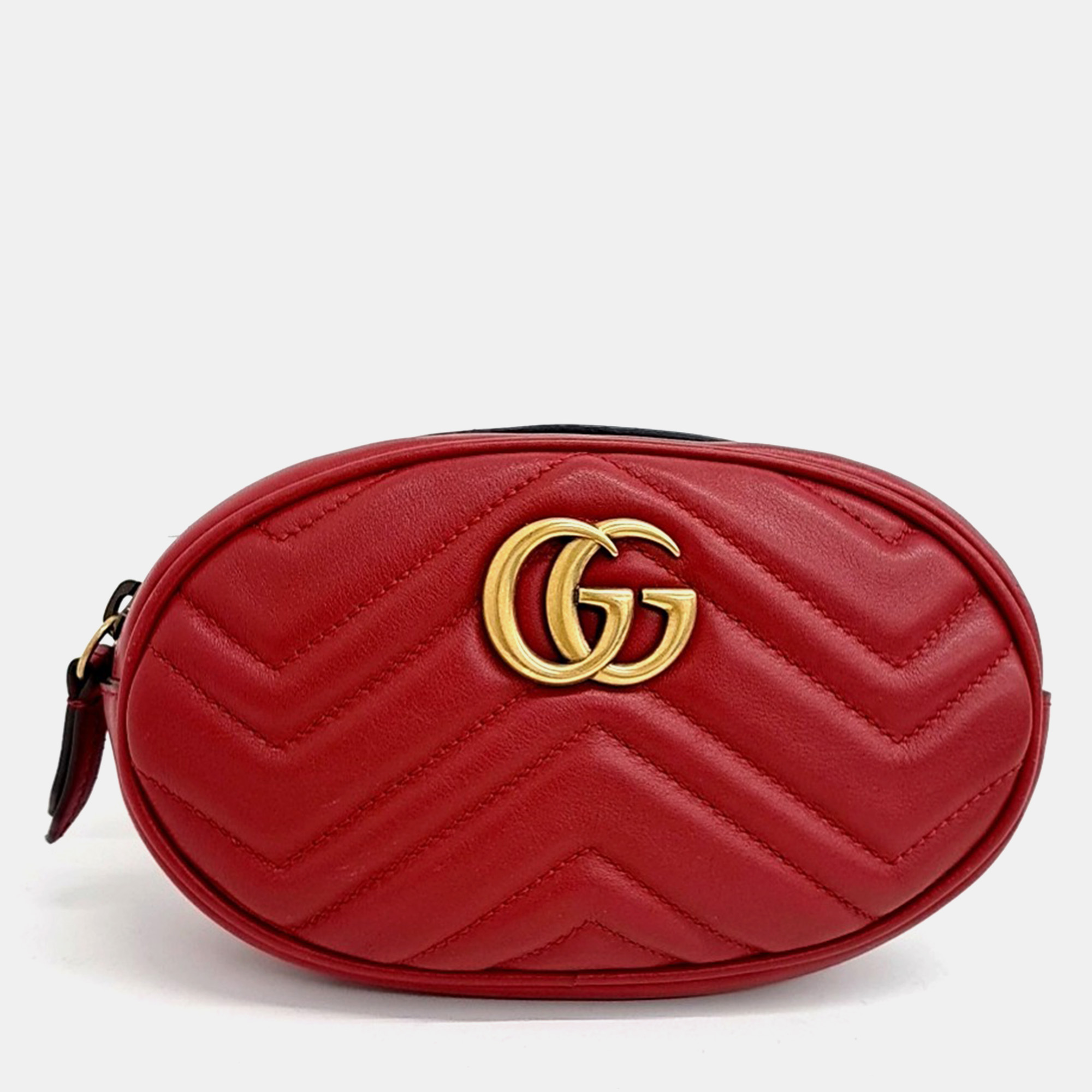 

Gucci Red Leather GG Marmont Matelasse Belt Bag