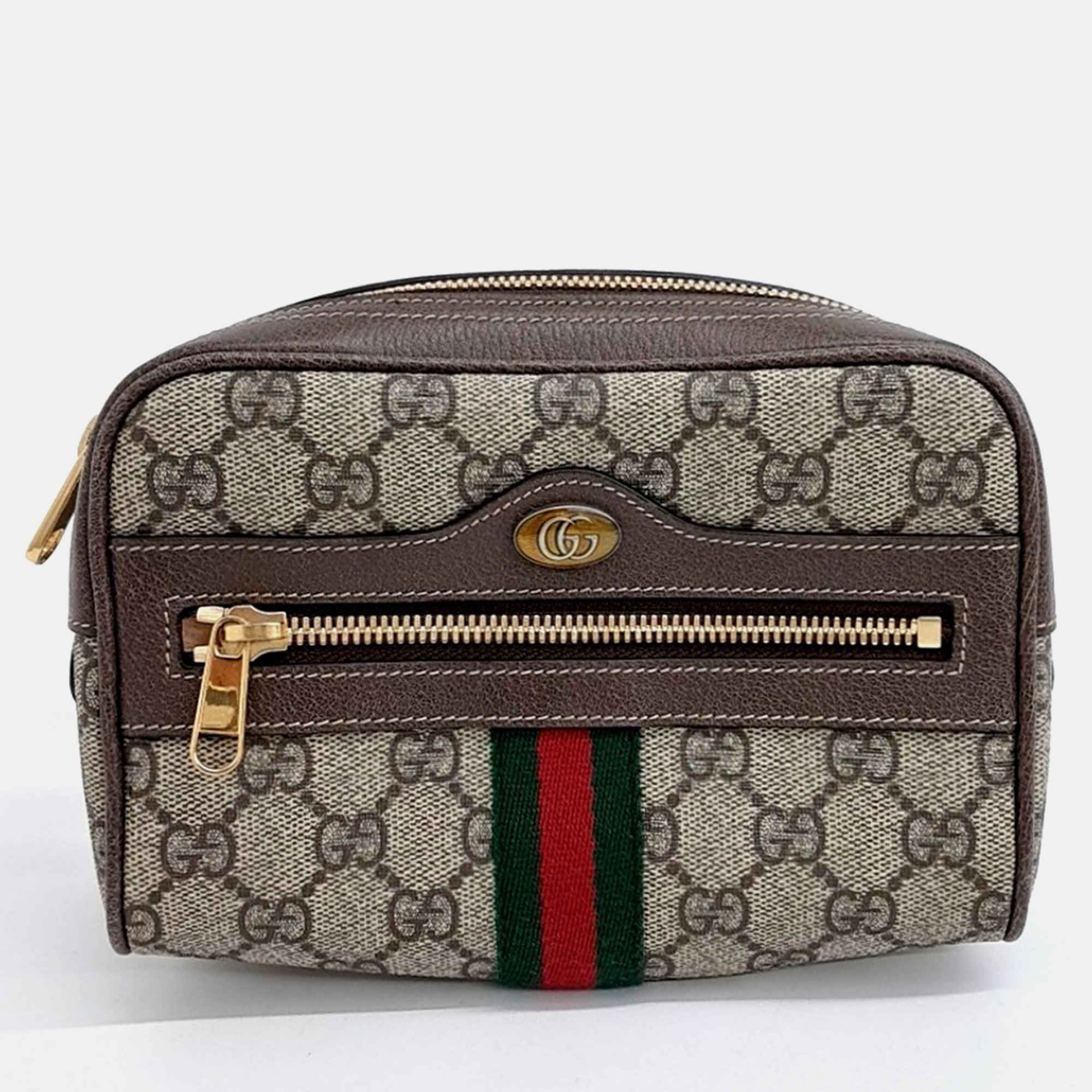 Pre-owned Gucci Ophidia Gg Supreme Beige/brown Coated Canvas Belt Bag In Sand