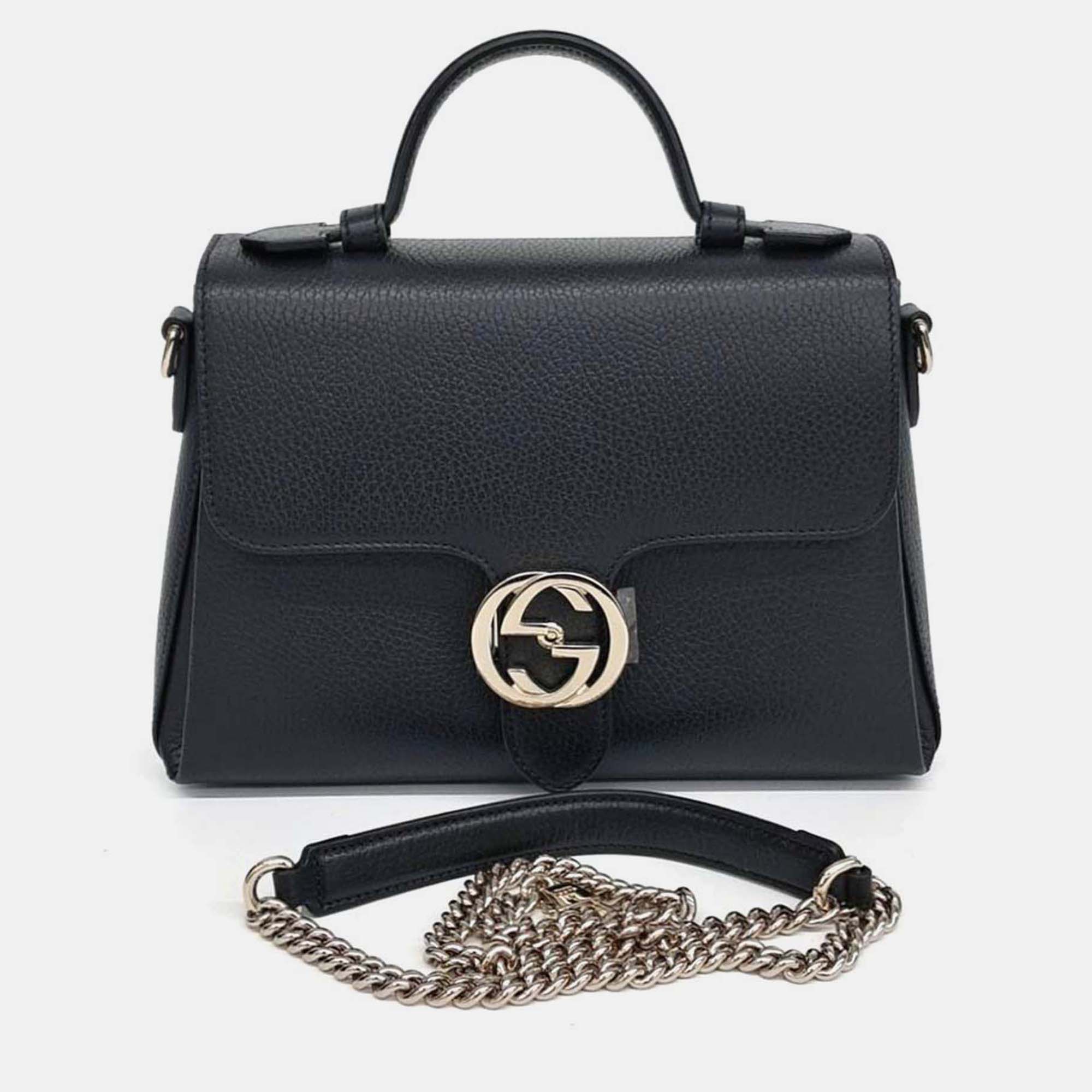 

Gucci Black Leather Interlocking Top Handle Tote and Shoulder Bag