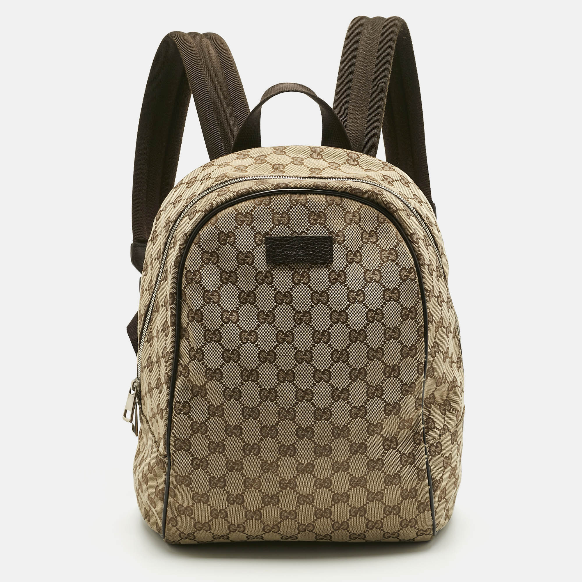 Pre-owned Gucci Beige/brown Gg Canvas And Leather Rucksack Backpack In Sand