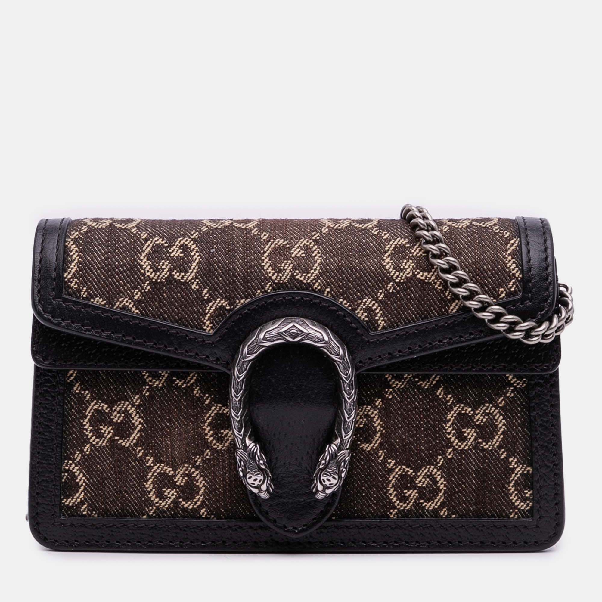 Pre-owned Gucci Brown Mini Gg Denim Dionysus Crossbody