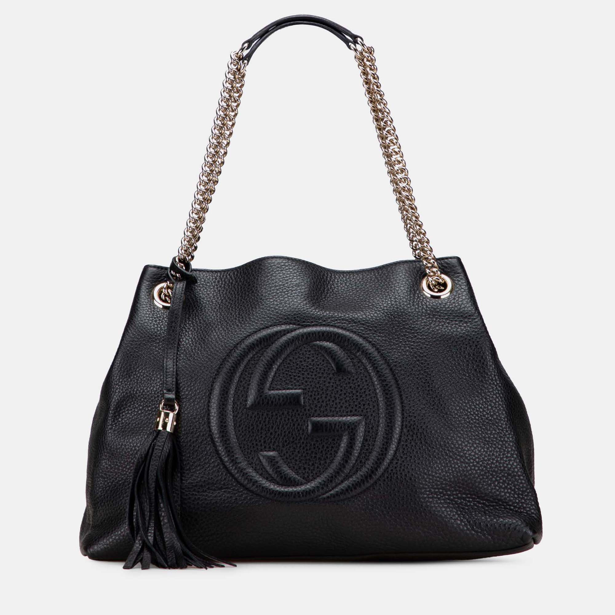

Gucci Black Medium Leather Soho Chain Tote