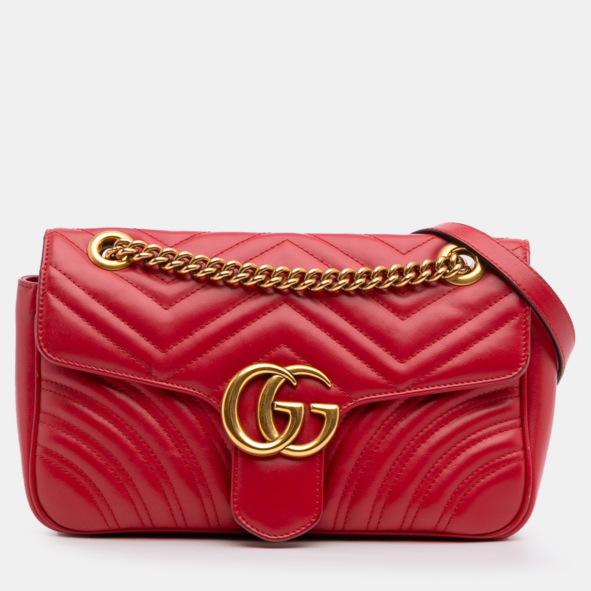 Pre-owned Gucci Red Small Gg Marmont Matelasse Leather Flap Crossbody